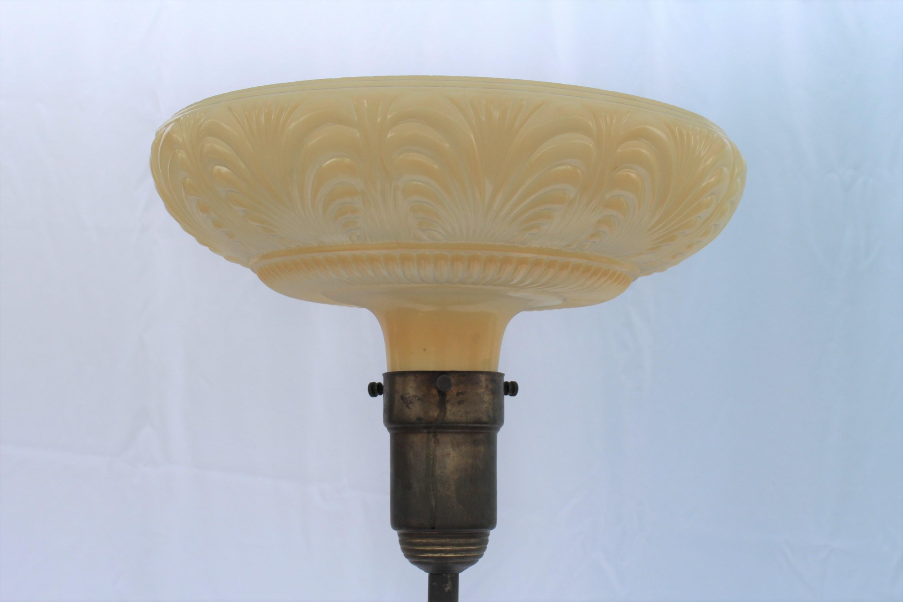 Early 20th Century Art Deco, Original, Floor Lamp, Iron and New Glass Shade For Sale