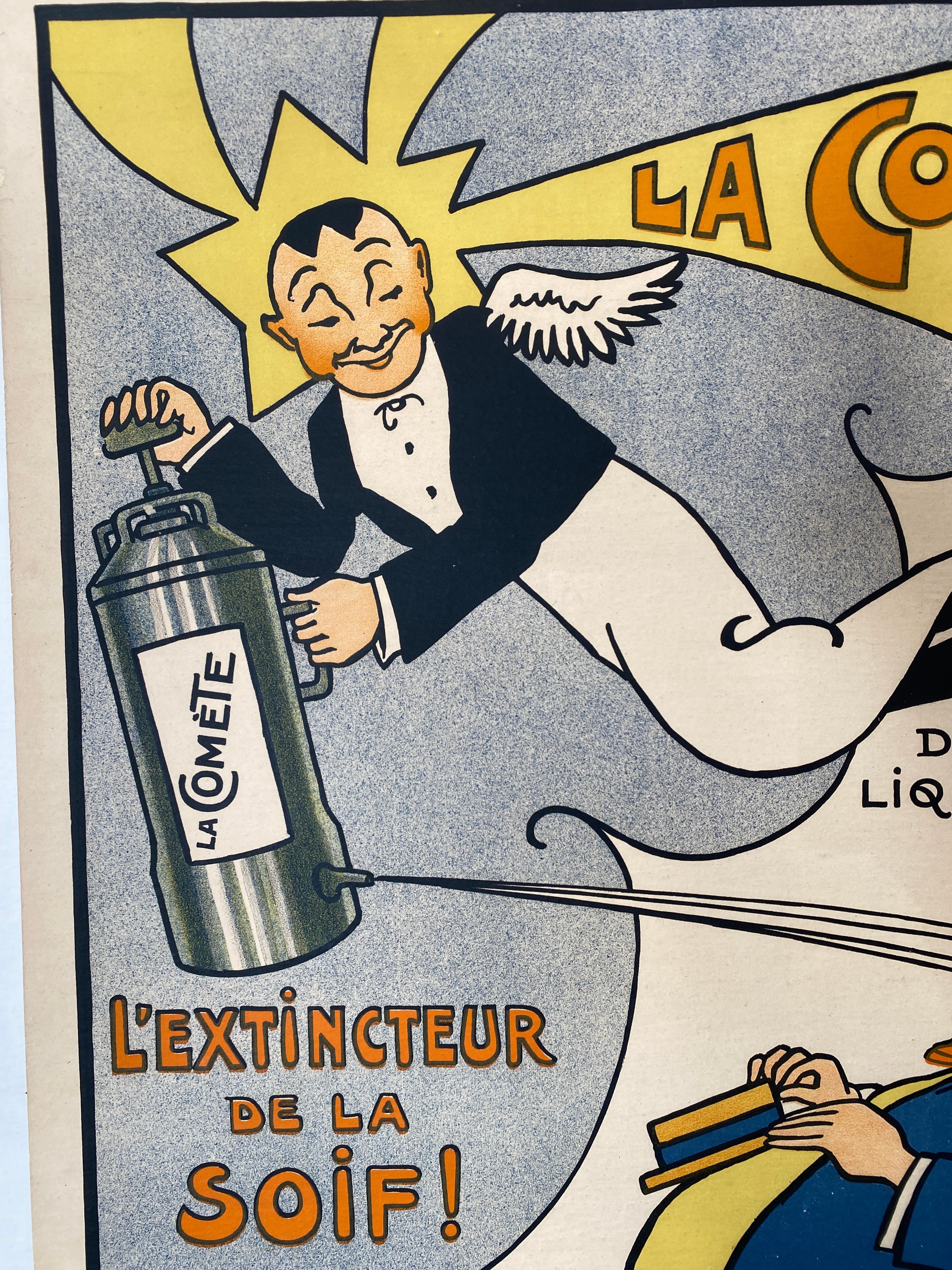 Linen Art Deco Original French Poster, 'La Comete Liquor' c. 1920 For Sale