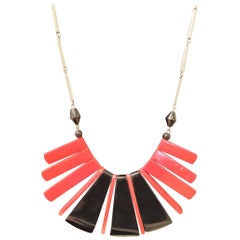 Art Deco Original Geometric Fan Necklace by Jakob Bengel in Galalith