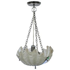 Art Deco Original Glass Shell Chandelier, Nickel Finish 3 Shell