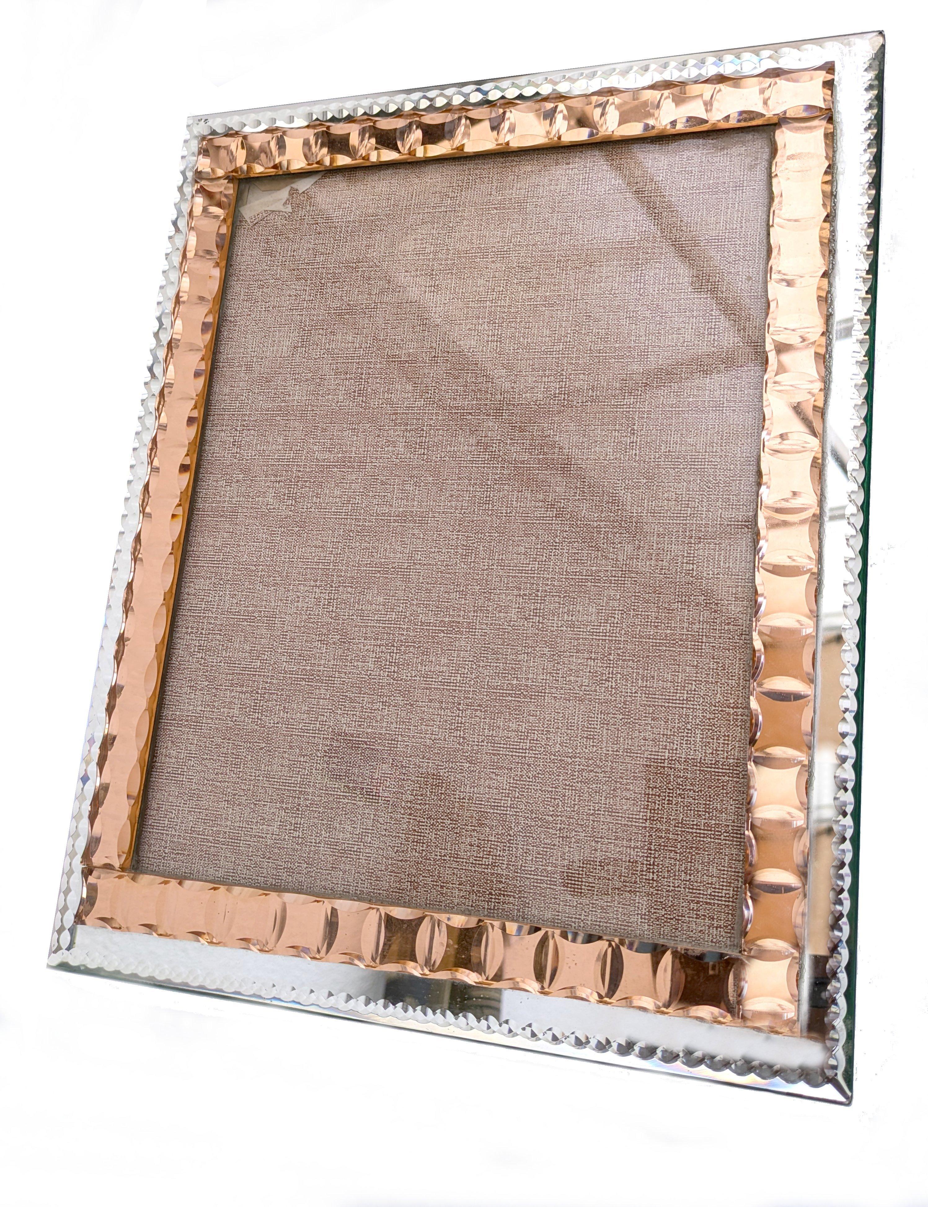 Art Deco Original Huge Peach Mirrored Bevelled Glass Picture Frame, circa 1930 For Sale 2