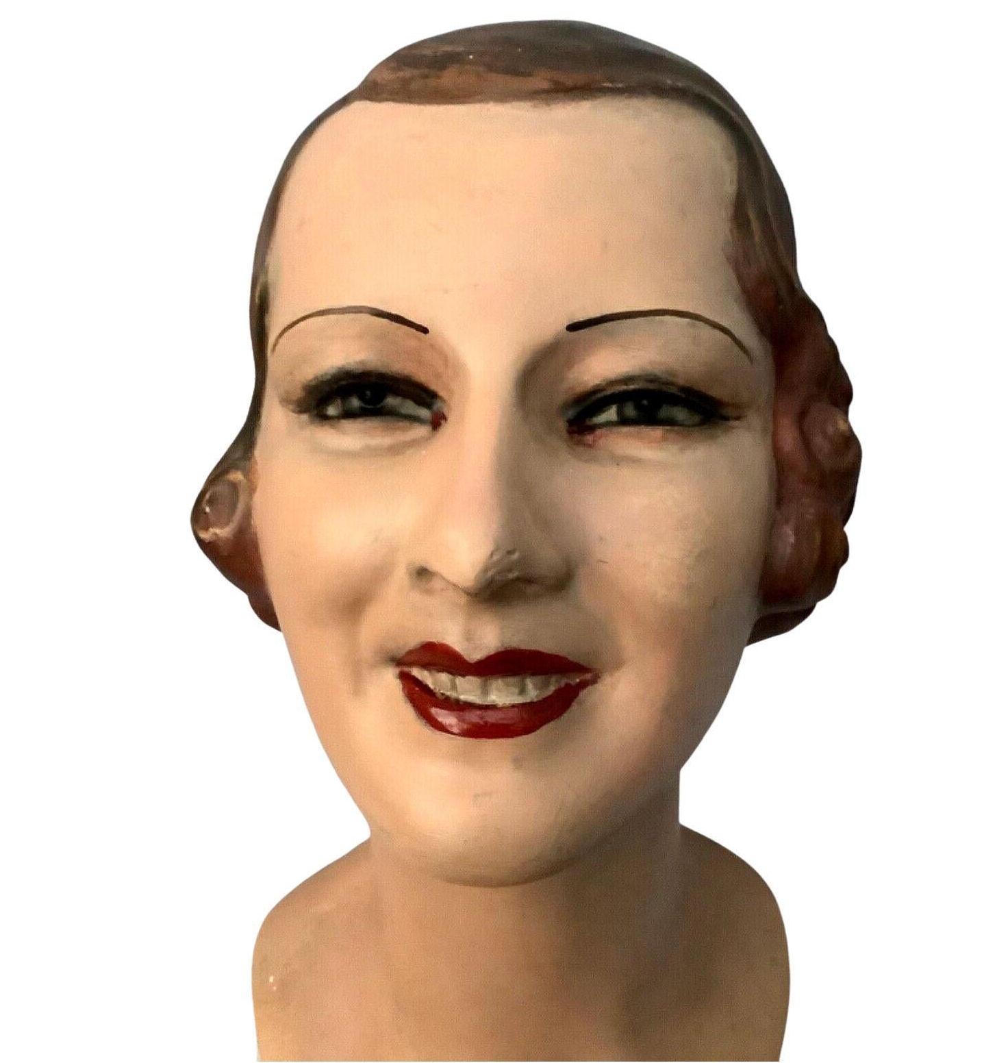 Art Deco Original 'Josella Hats' Mannequin Head Shop Display, English, c1930s 4