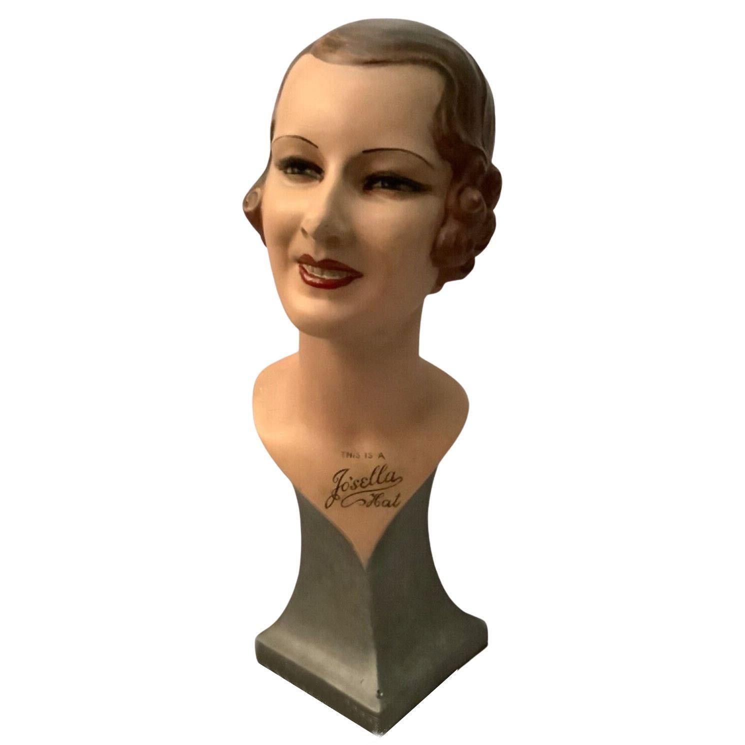 Art Deco Original 'Josella Hats' Mannequin Head Shop Display, English, c1930s 6