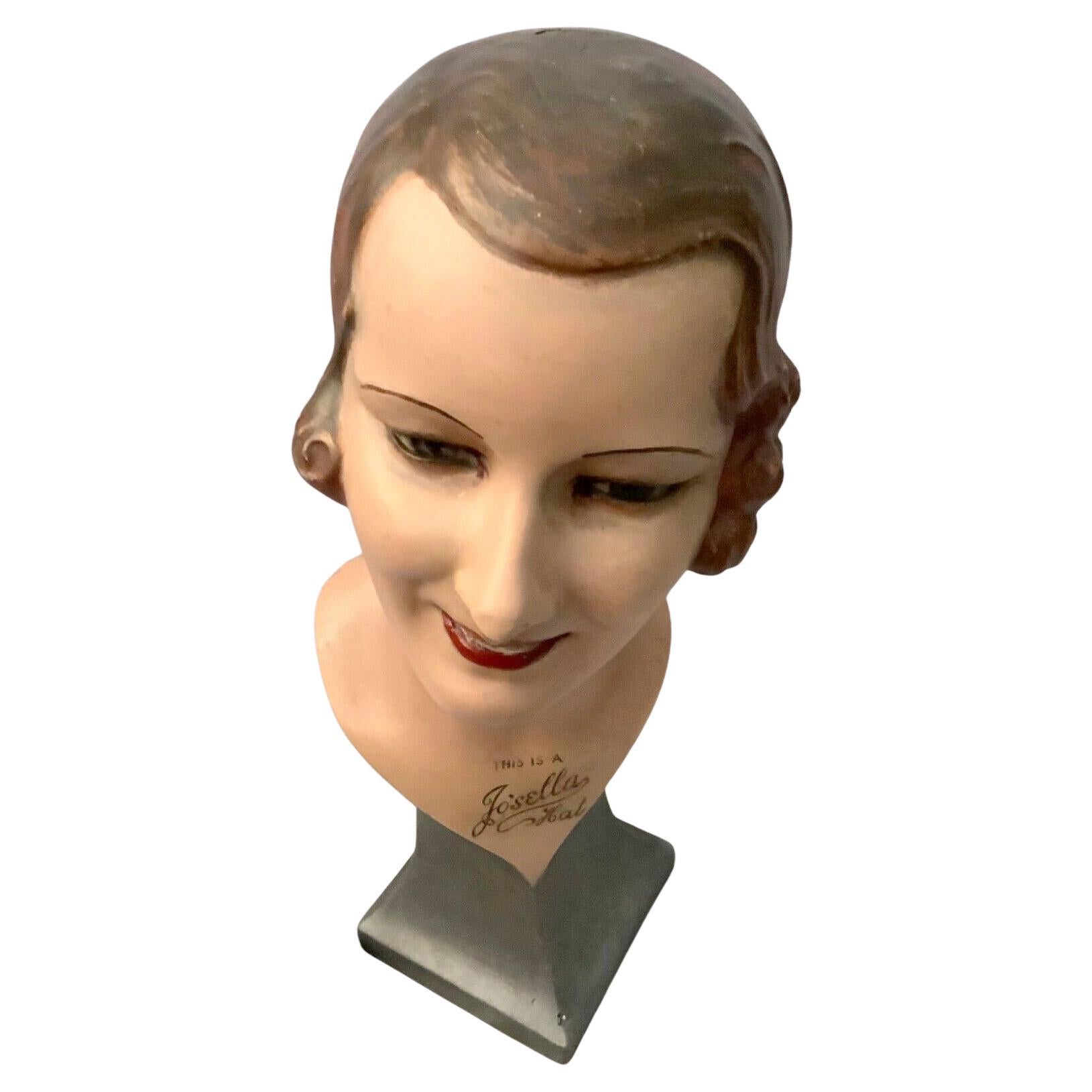 Art Deco Original 'Josella Hats' Mannequin Head Shop Display, English, c1930s In Good Condition In Devon, England