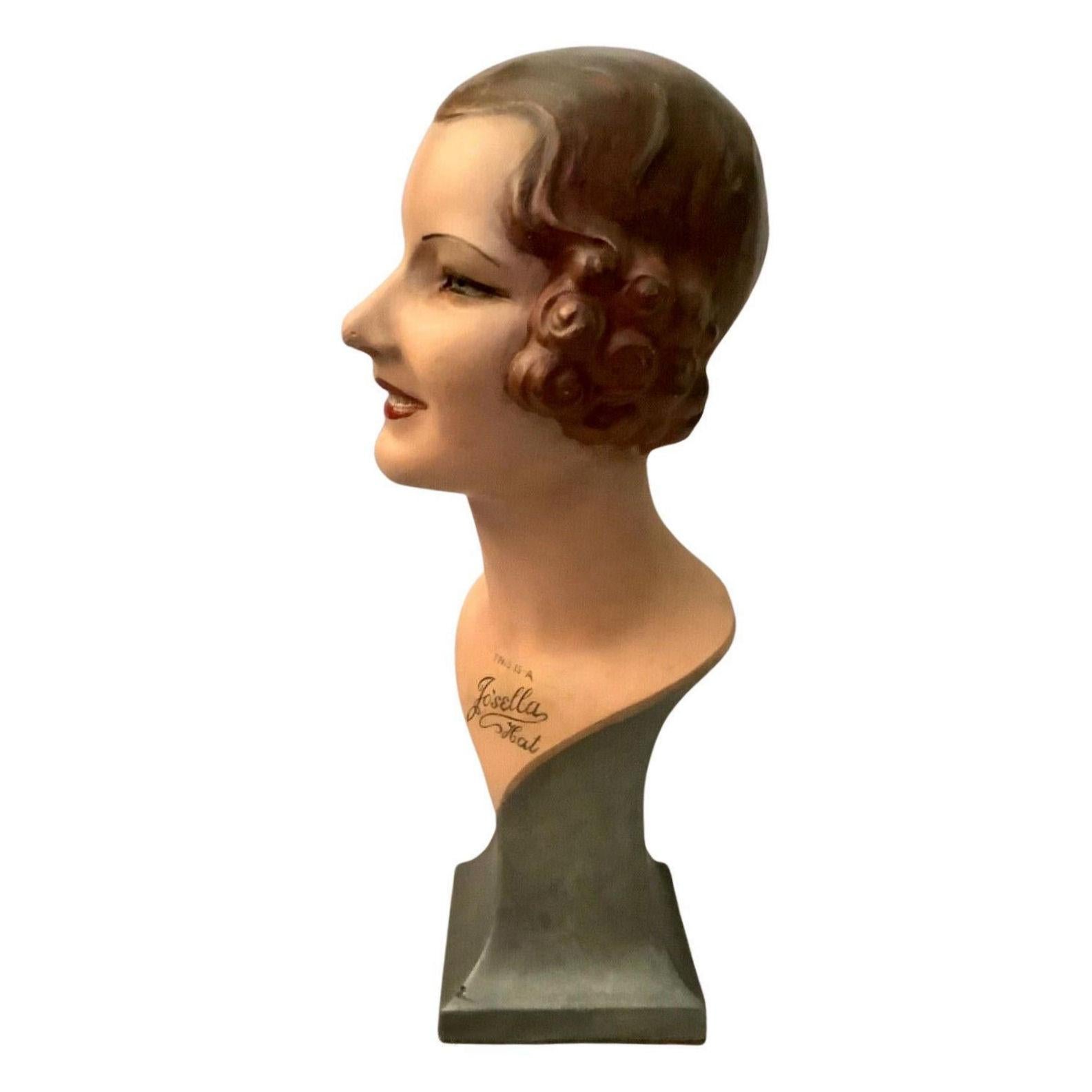 20th Century Art Deco Original 'Josella Hats' Mannequin Head Shop Display, English, c1930s