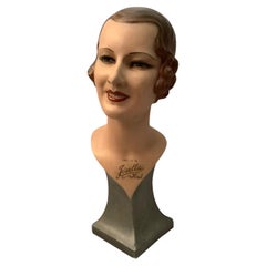 Vintage Art Deco Original 'Josella Hats' Mannequin Head Shop Display, English, c1930s