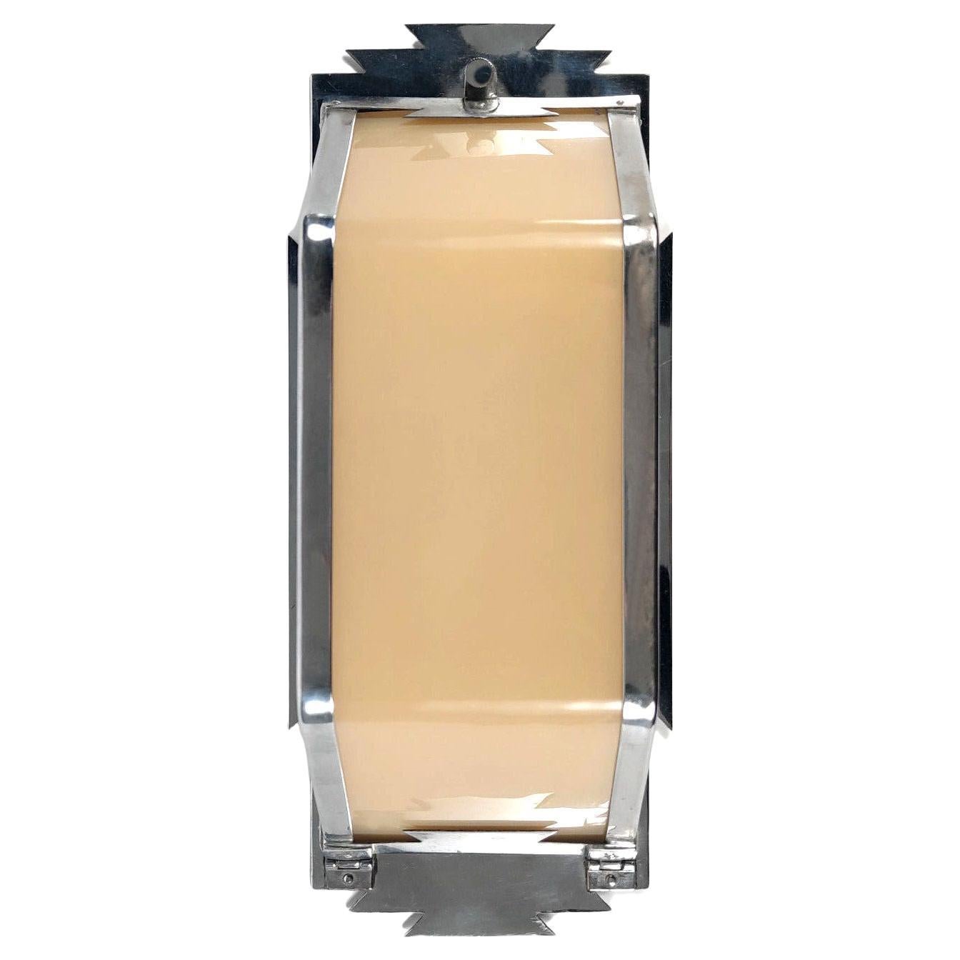 Art Deco Original Large Chrome & Glass Wall Light Sconce, c1930