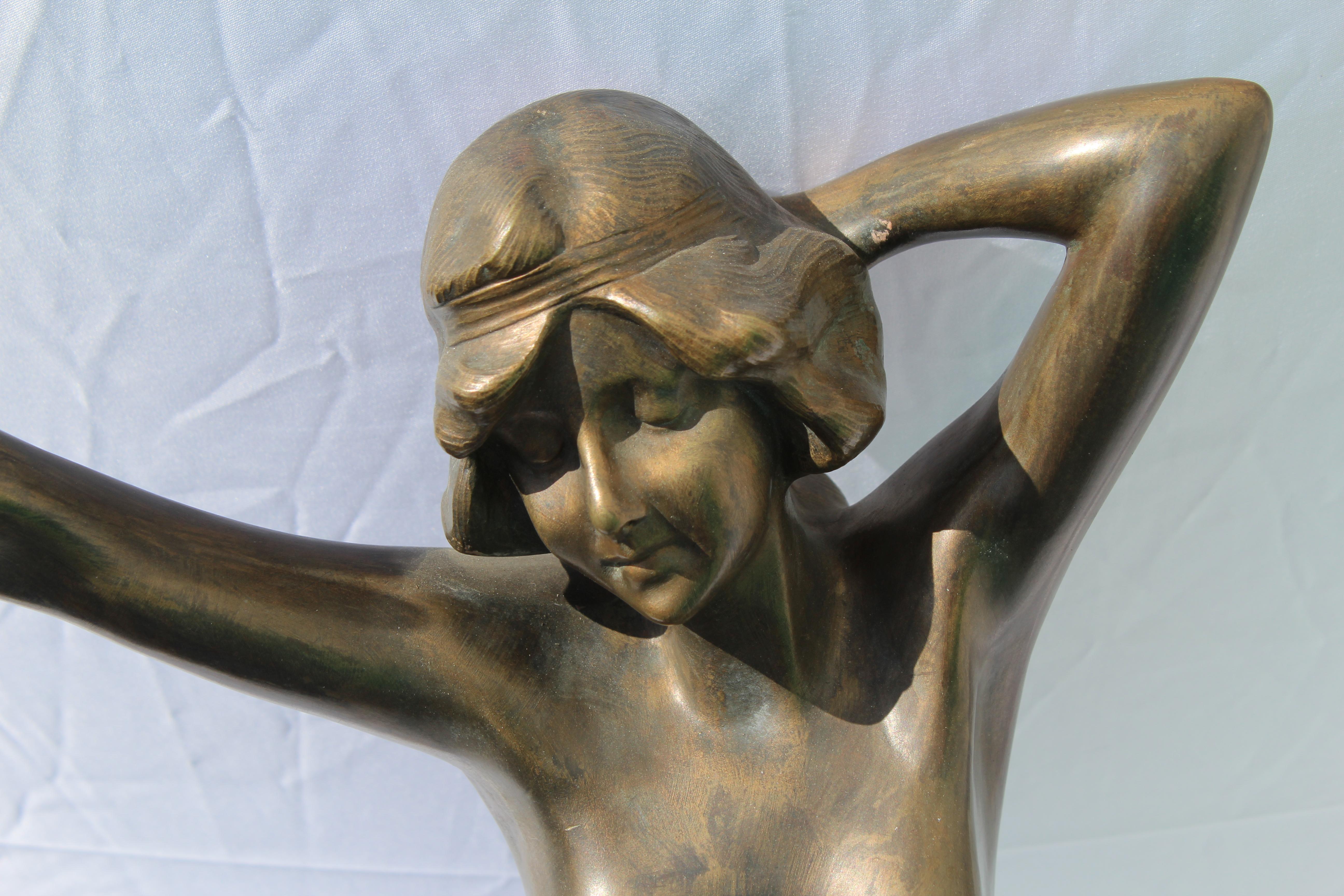European Art Deco Original Nude Bronze Figurine, Signed Phillipp, circa 1930, Heavy