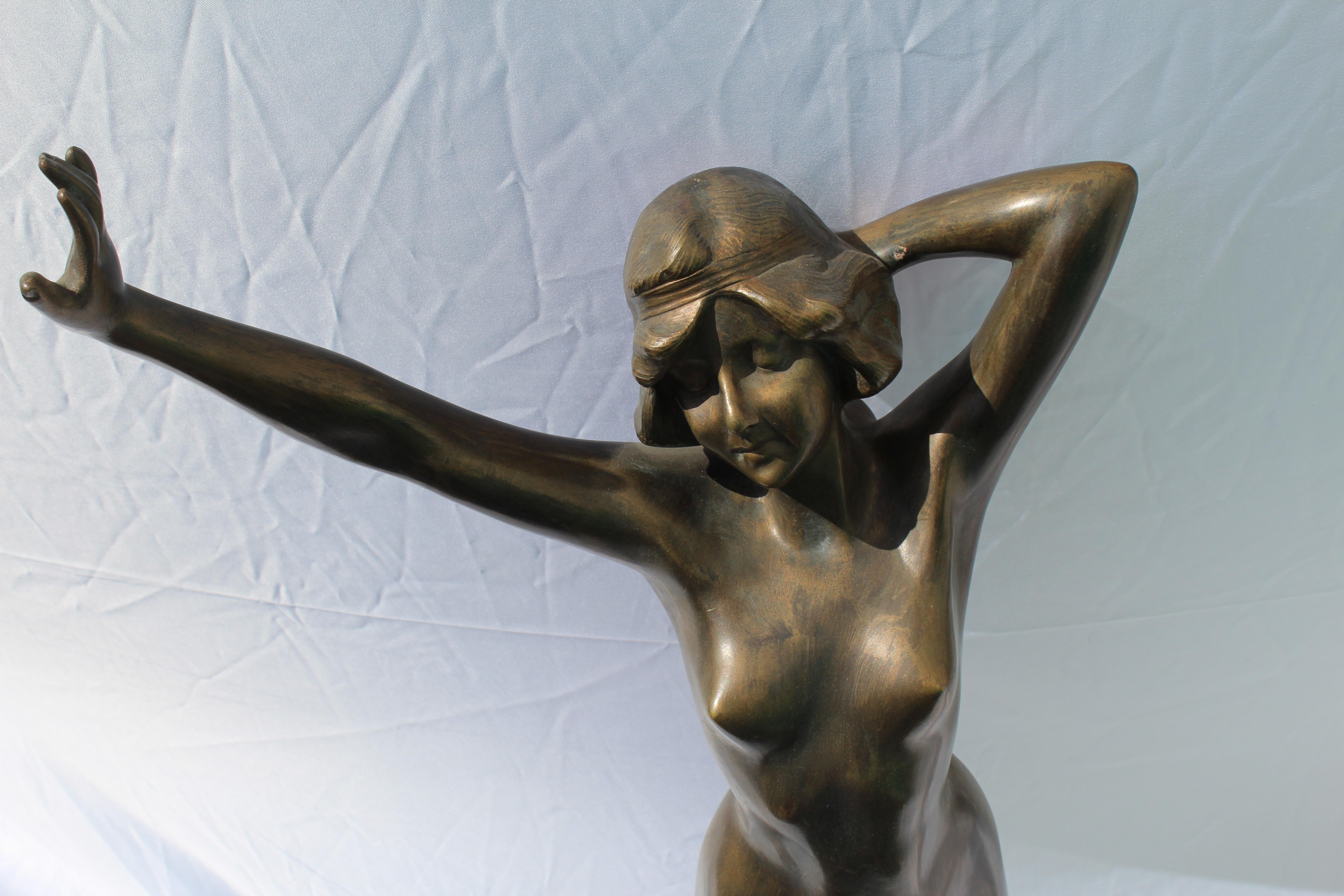 Cast Art Deco Original Nude Bronze Figurine, Signed Phillipp, circa 1930, Heavy