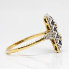 Art Deco Original Old Mine Diamond and Sapphire Ring