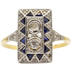Art Deco Original Old Mine Diamond and Sapphire Ring