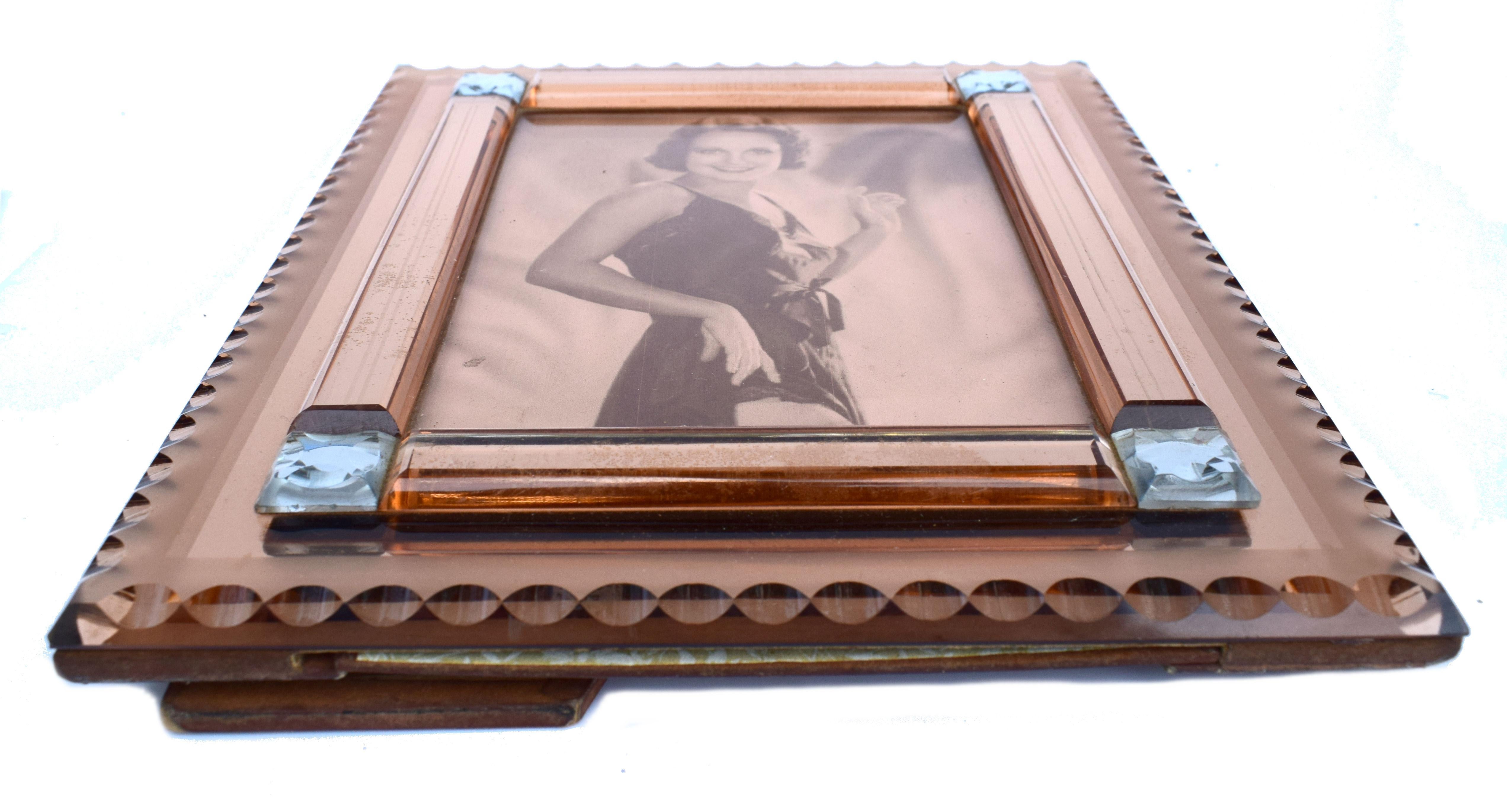 Art Deco Original Peach Mirrored Bevelled Glass Picture Frame, circa 1930 In Good Condition For Sale In Devon, England