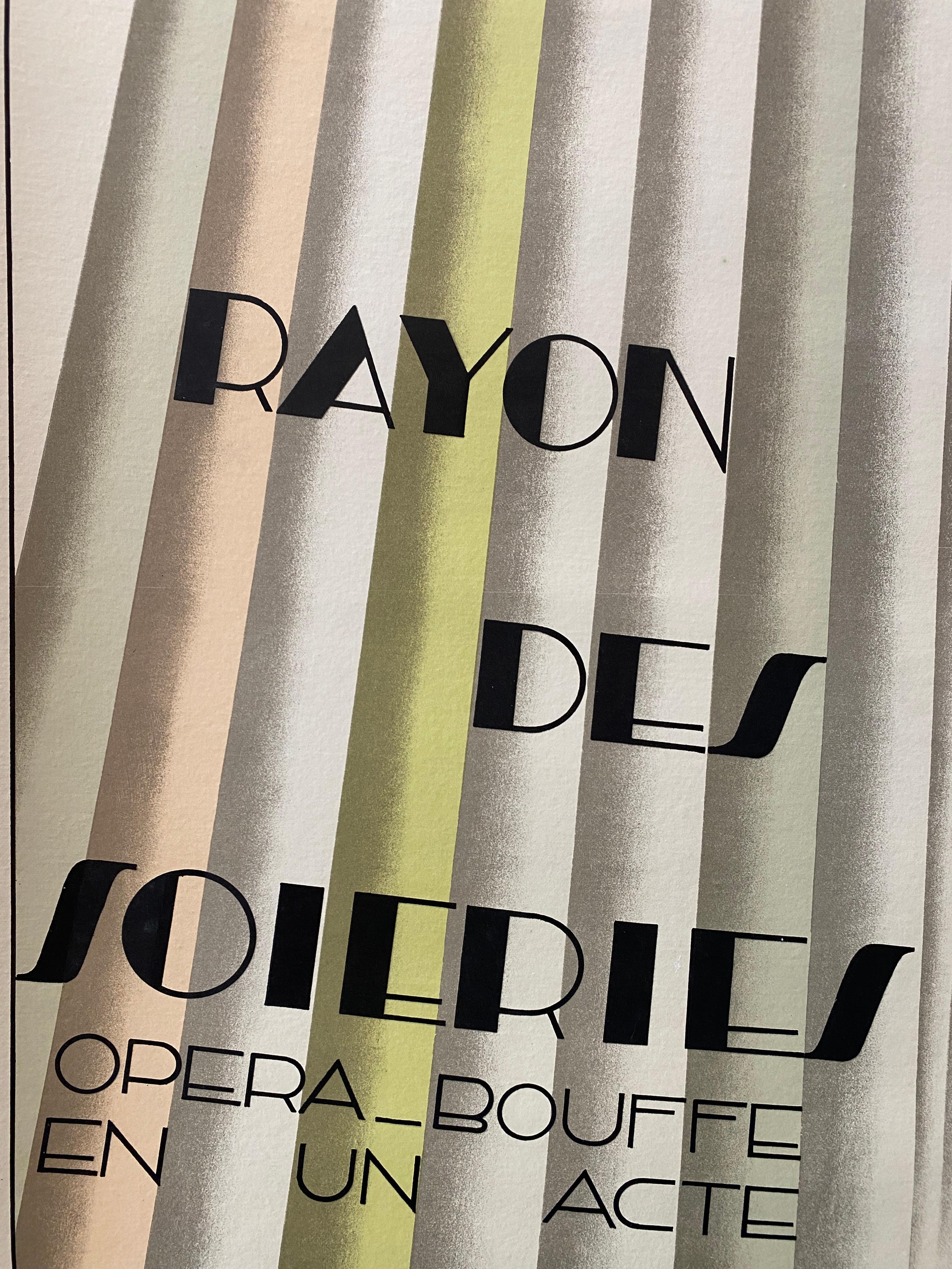 Art-Deco Original Poster RAYON DES SOLERIES by Maurice Dufrene, 1930 

This is an original vintage poster, it has been linen backed for preservation. This poster, produced in 1930, was advertising an opera.


ARTIST	
M