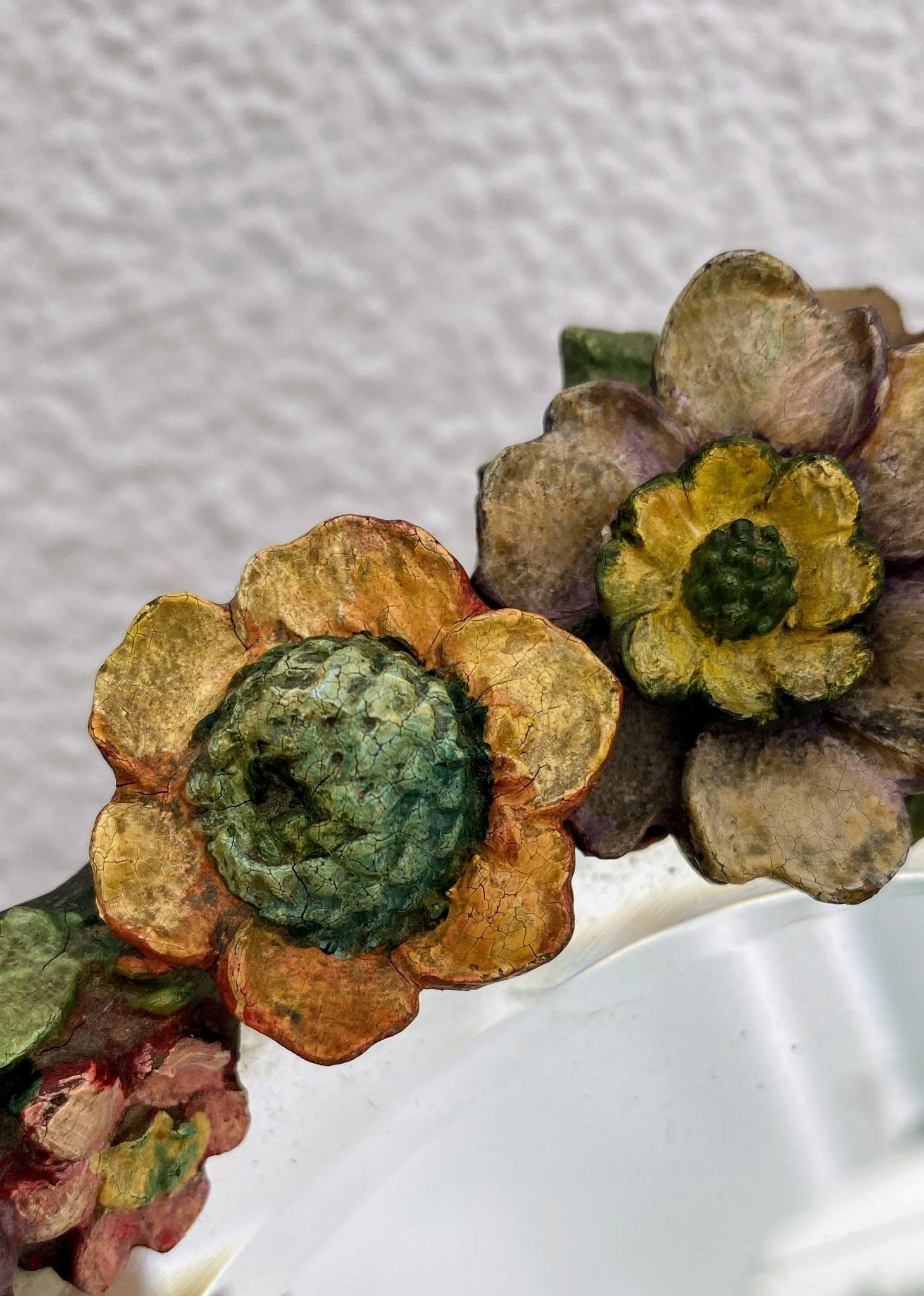 Art Deco Original Round Barbola Bevelled Mirror Floral, English, c1930 en vente 6