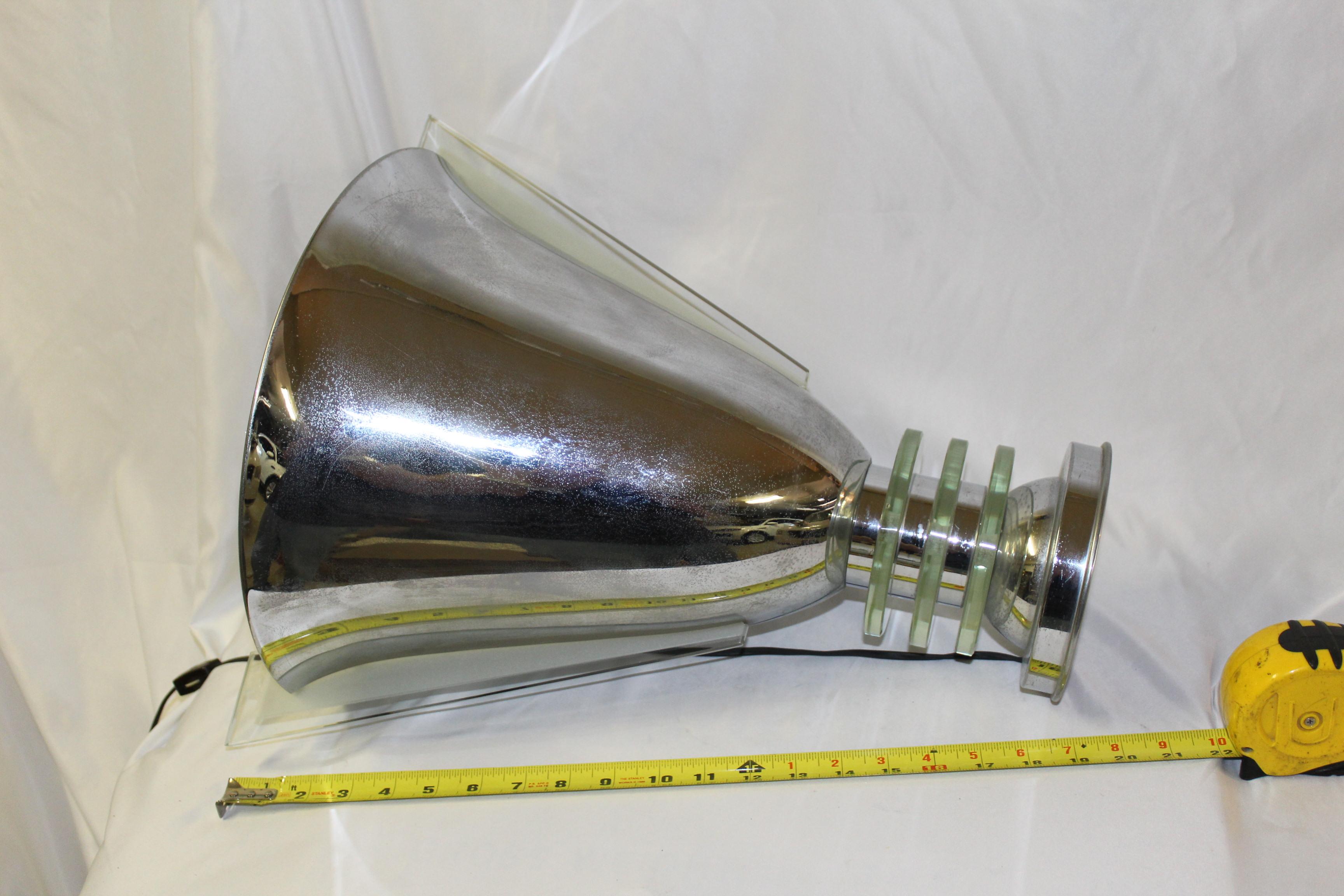 Plated Art Deco Original Up Lamp Hi-Polish Chrome, Glass Inserts For Sale