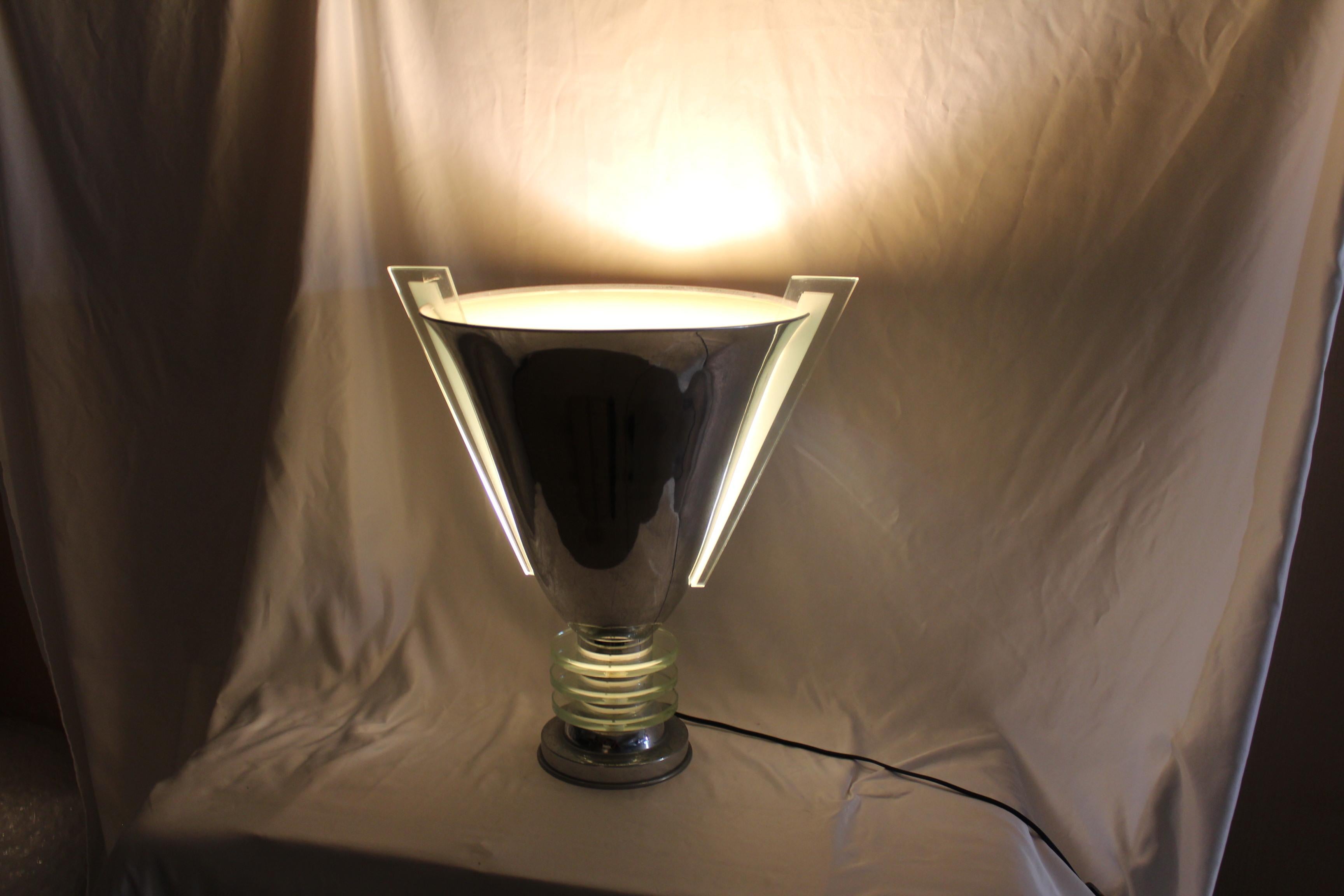 Metal Art Deco Original Up Lamp Hi-Polish Chrome, Glass Inserts For Sale