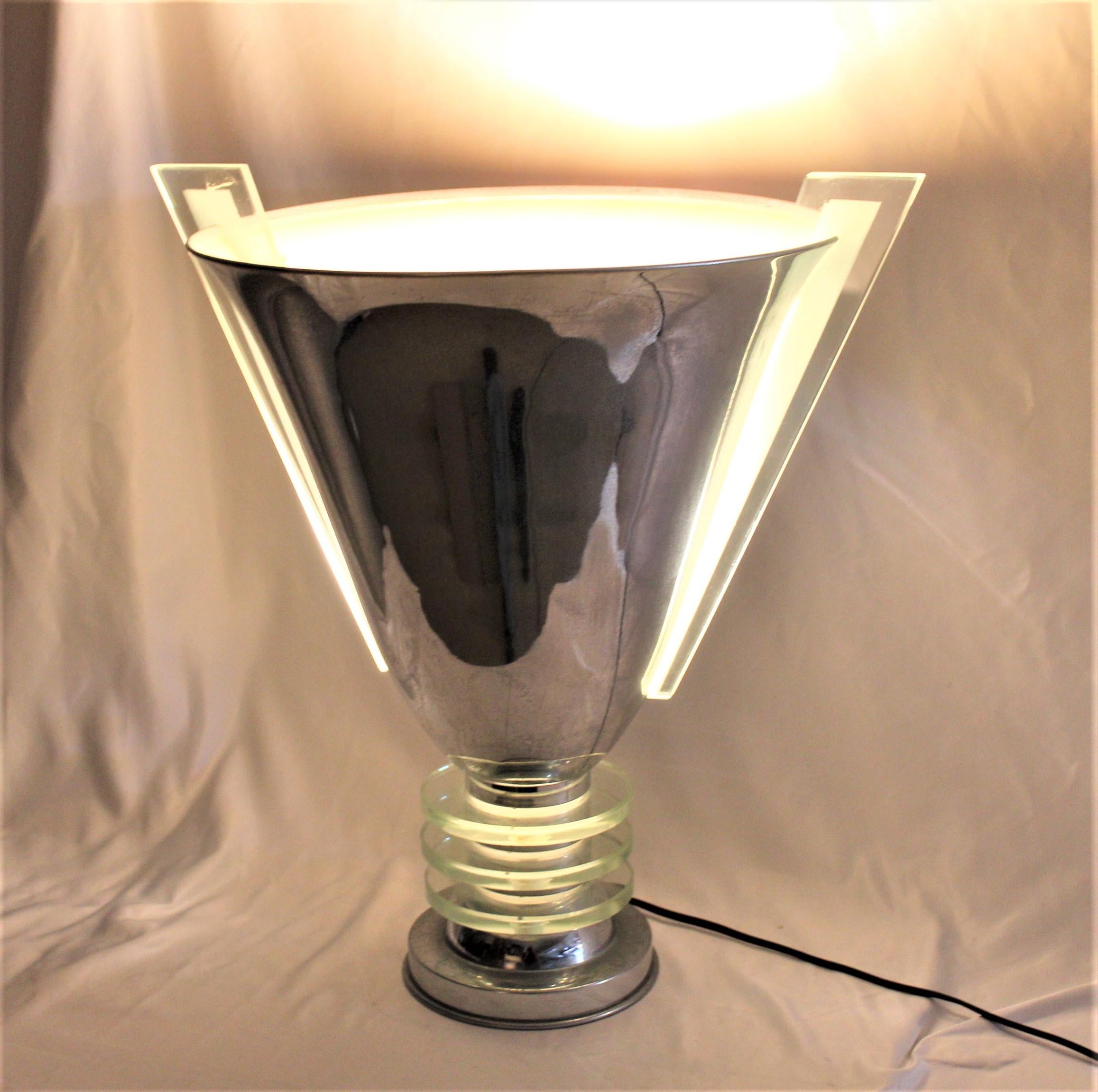 Art Deco Original Up Lamp Hi-Polish Chrome, Glass Inserts For Sale 1