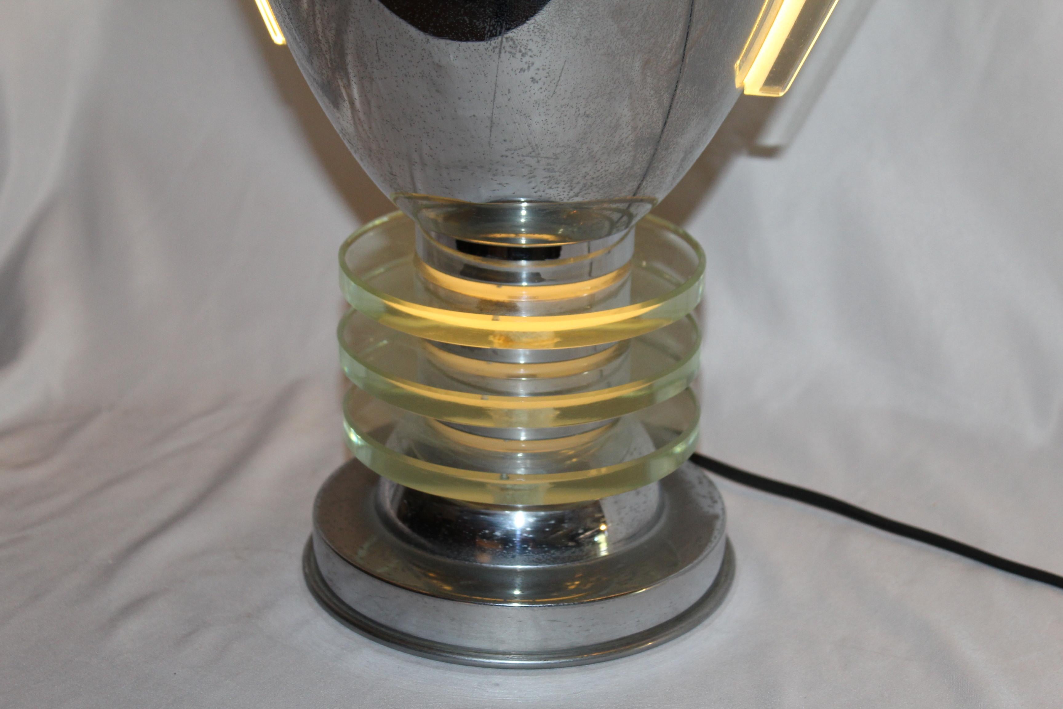 Art Deco Original Up Lamp Hi-Polish Chrome, Glass Inserts For Sale 2
