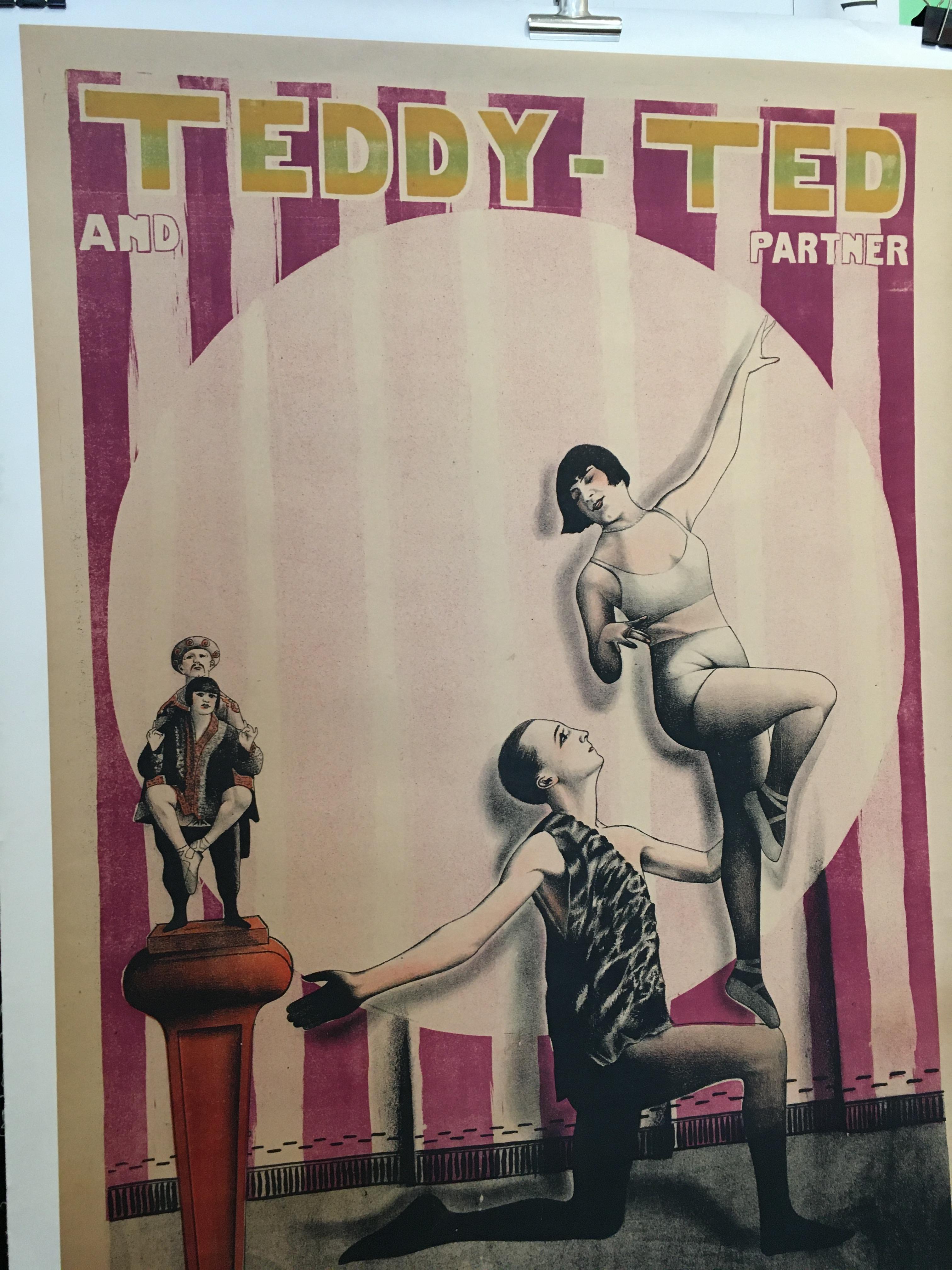 Français Affiche d'origine de cirque français Art Déco vintage « Teddy-Ted And Partner », 1926 en vente
