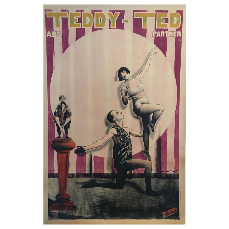 Art Deco Original Vintage French Circus Poster 'Teddy-Ted And Partner', 1926 For Sale