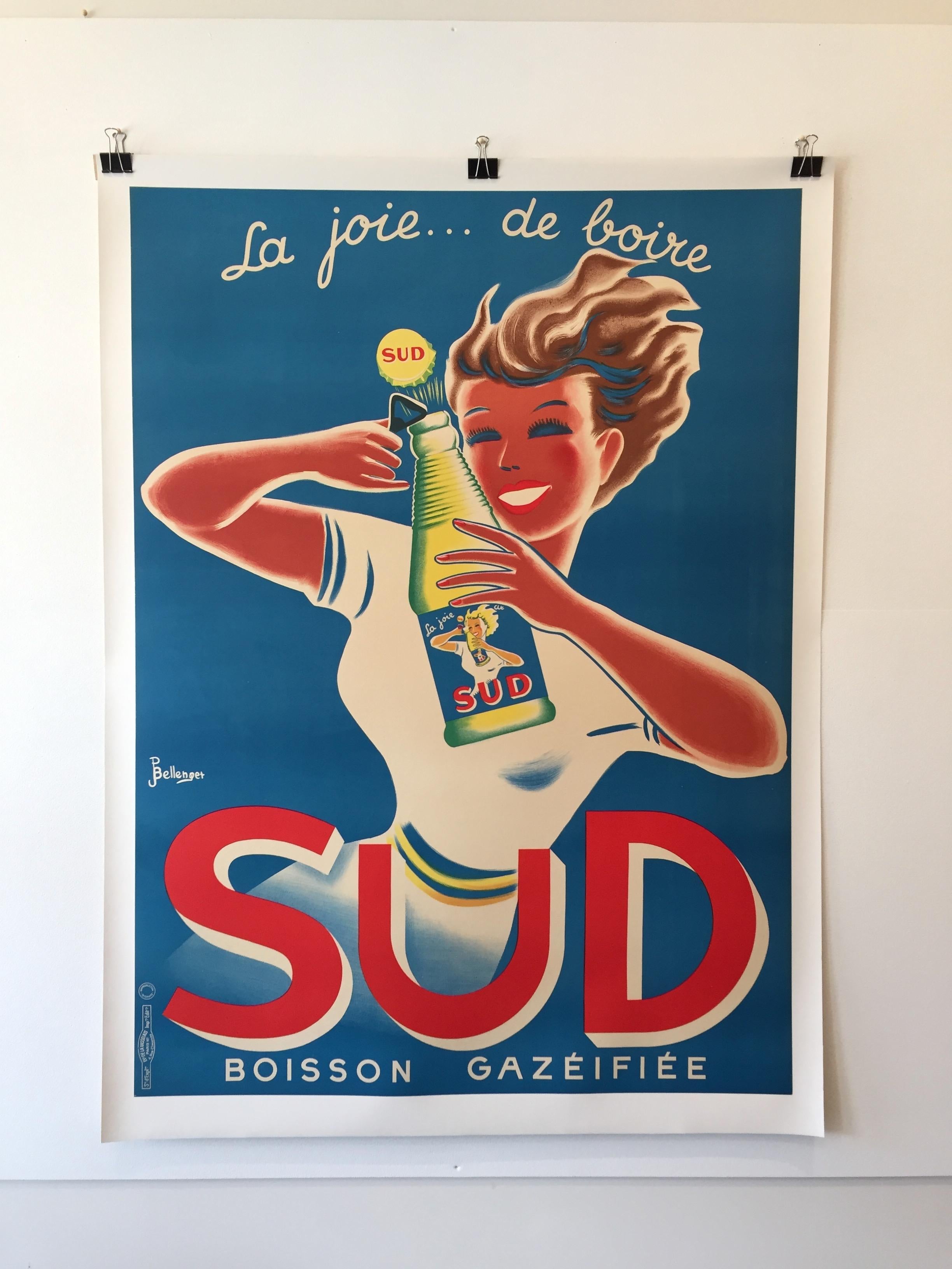 Art Deco original vintage French lithograph poster, 'SUD' by Bellenger, 1940

A charming poster from the 1940s by the well-known French artist Bellenger. 

Year
1940

Dimensions
123 x 163cm

Condition
Good

Artist
JP