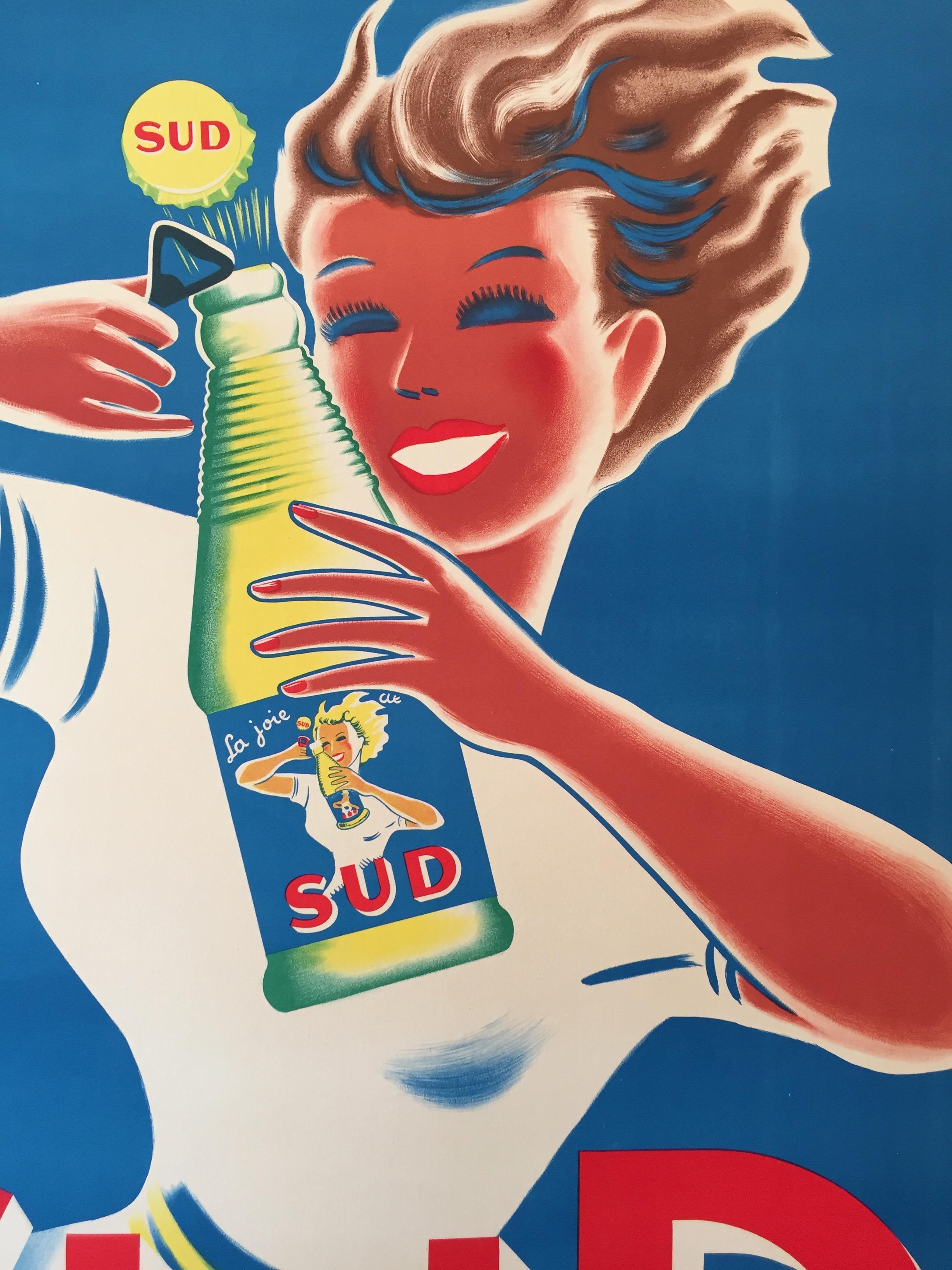 Originales französisches Art-déco-Vintage-Lithographie-Poster, 'SUD' von Bellenger, 1940 (Art déco) im Angebot