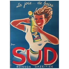 Art Deco Original Vintage French Lithograph Poster, 'SUD' by Bellenger, 1940