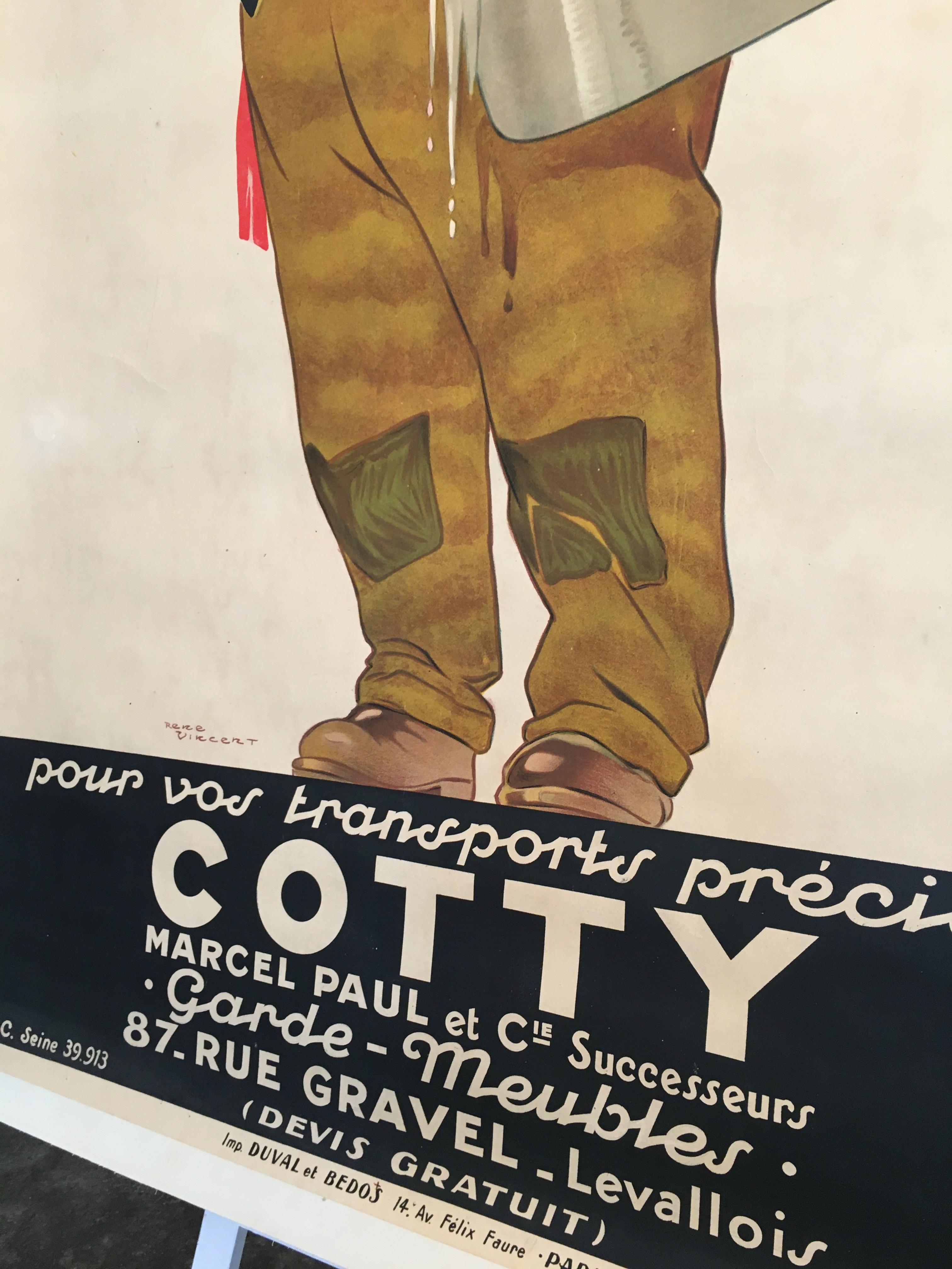 Art Deco Original Vintage French Poster, 'Cotty' by Rene Vincent, 1925 In Good Condition For Sale In Melbourne, Victoria