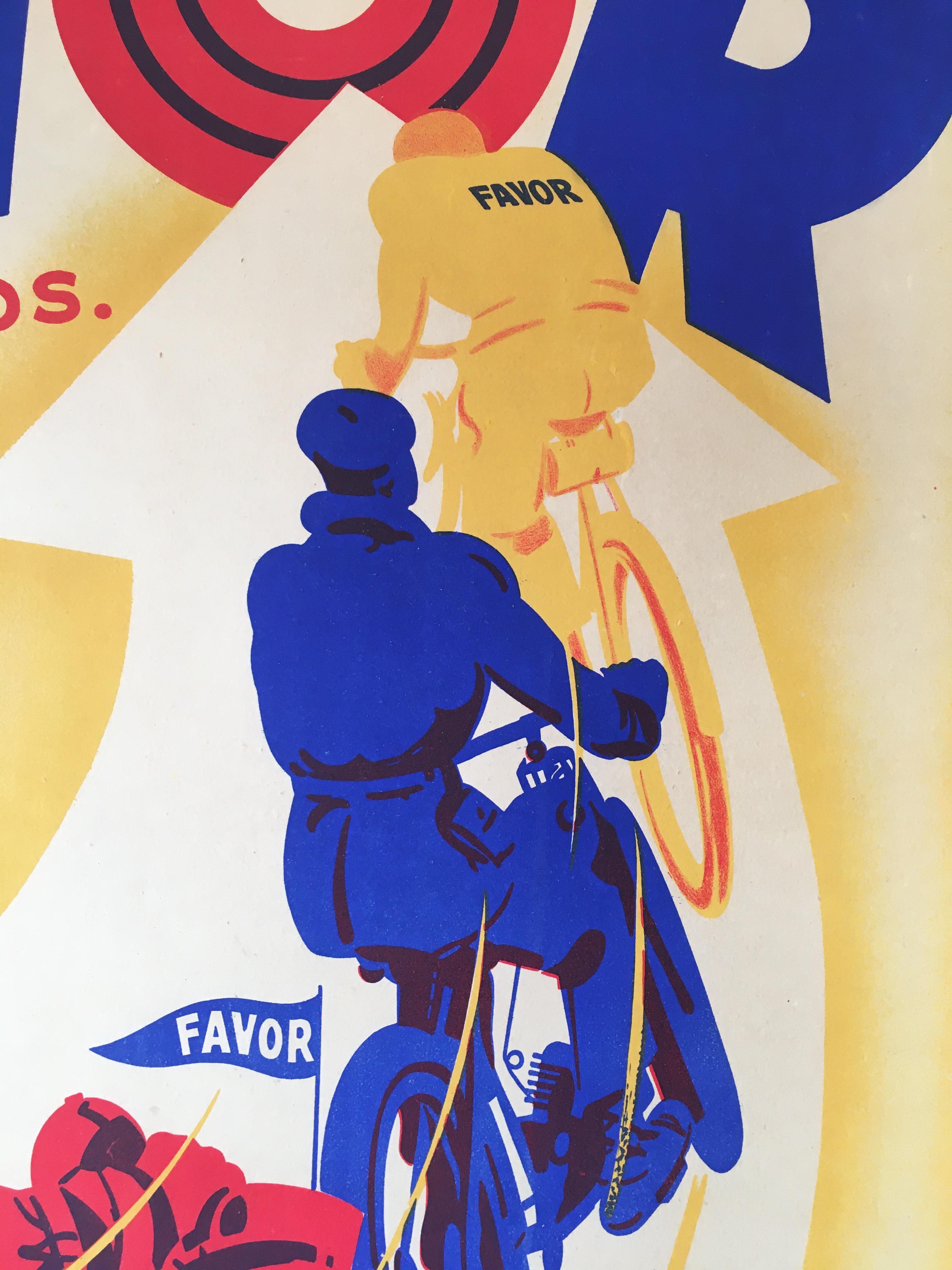 Art Deco original vintage motorcycle poster, FAVOR by Mathey 1934

This is an original vintage poster from 1934 advertising Favor motorcycles. This poster has been linen backed for preservation. 

Condition:
Excellent

Format: 
Linen