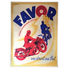 Art Deco Original Vintage Motorcycle Poster, FAVOR by Mathey, 1934