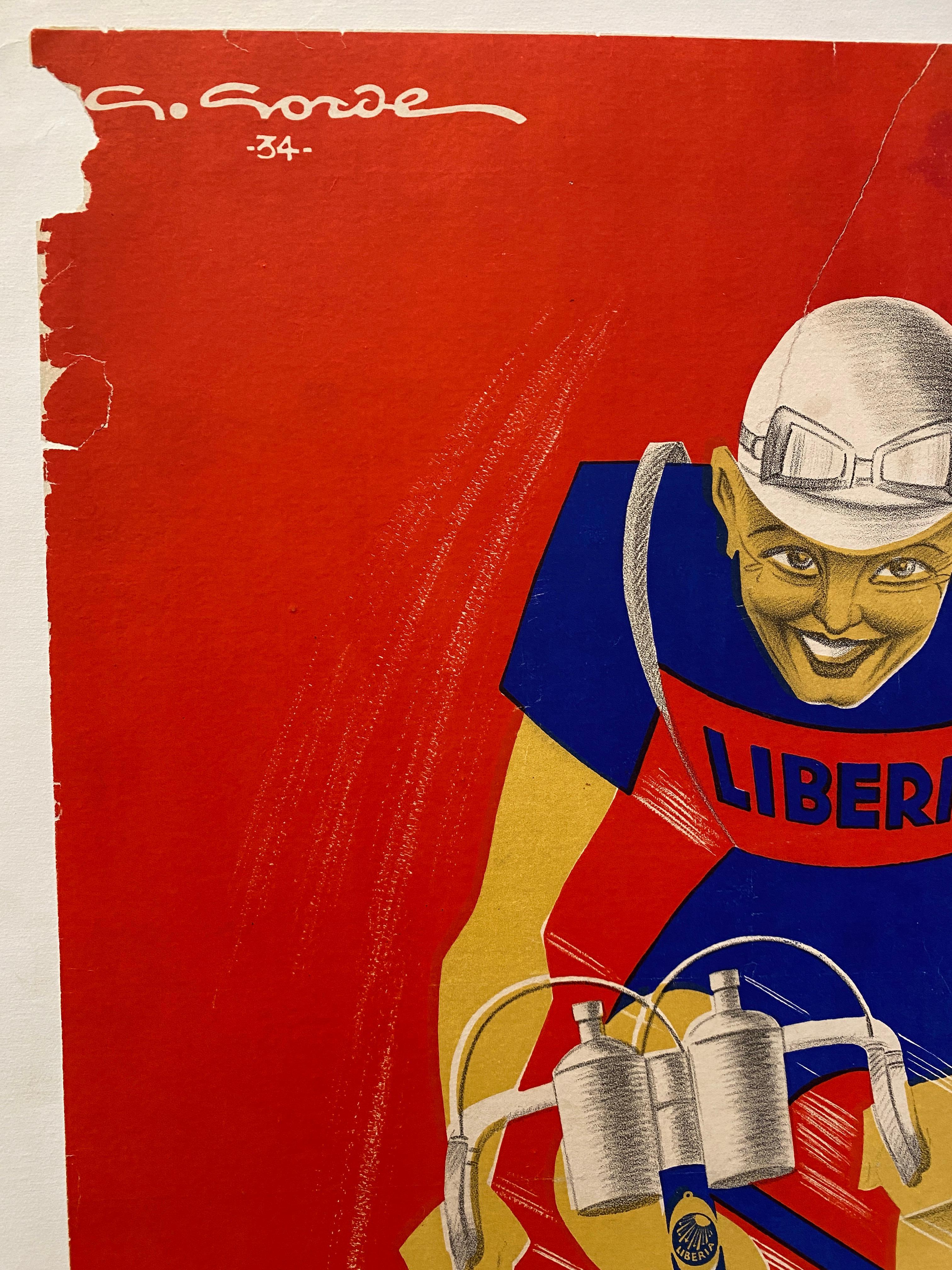Art Deco Original Vintage Poster, 'LIBERIA CYCLING', 1934 en vente 3