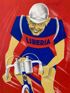 Art Deco Original Vintage Poster, 'LIBERIA CYCLING', 1934