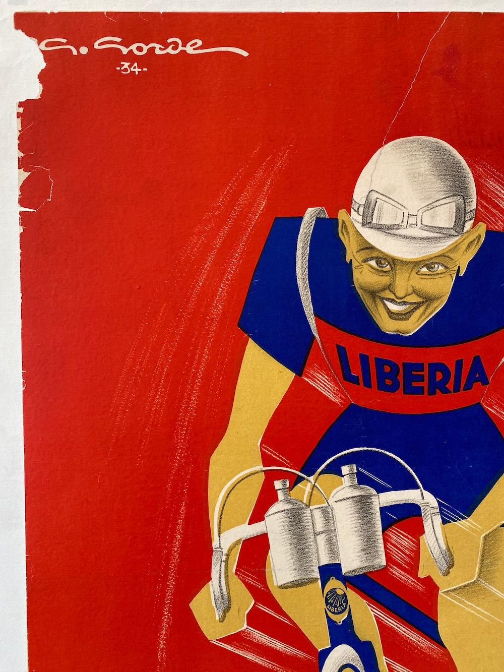 Art Deco Original Vintage Poster, 'LIBERIA CYCLING', 1934  In Good Condition For Sale In Melbourne, Victoria