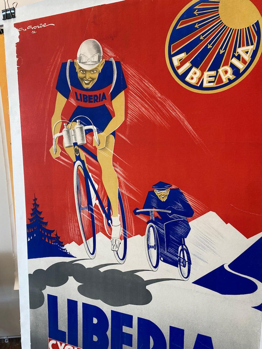 Papier Art Deco Original Vintage Poster, 'LIBERIA CYCLING', 1934 en vente