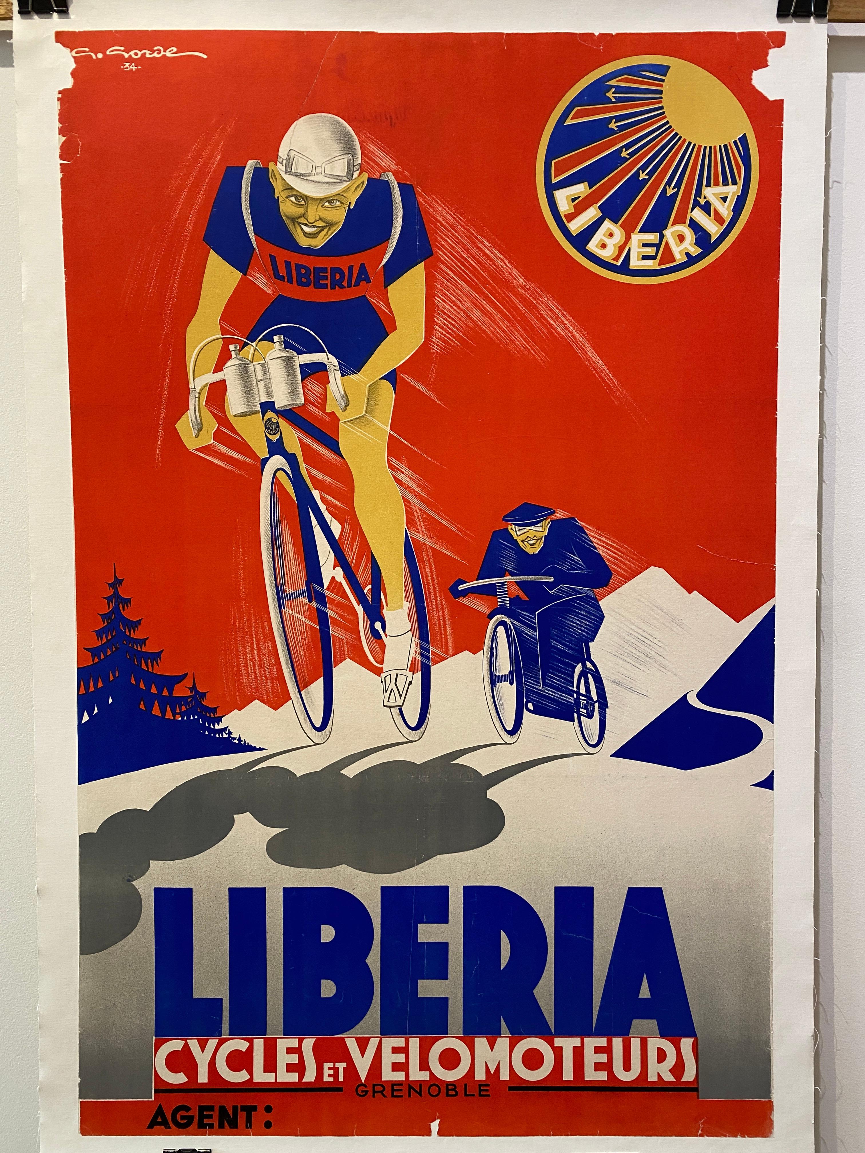 Art Deco Original Vintage Poster, 'LIBERIA CYCLING', 1934 en vente 2