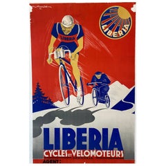 Art Deco Original Vintage Poster, 'LIBERIA CYCLING', 1934