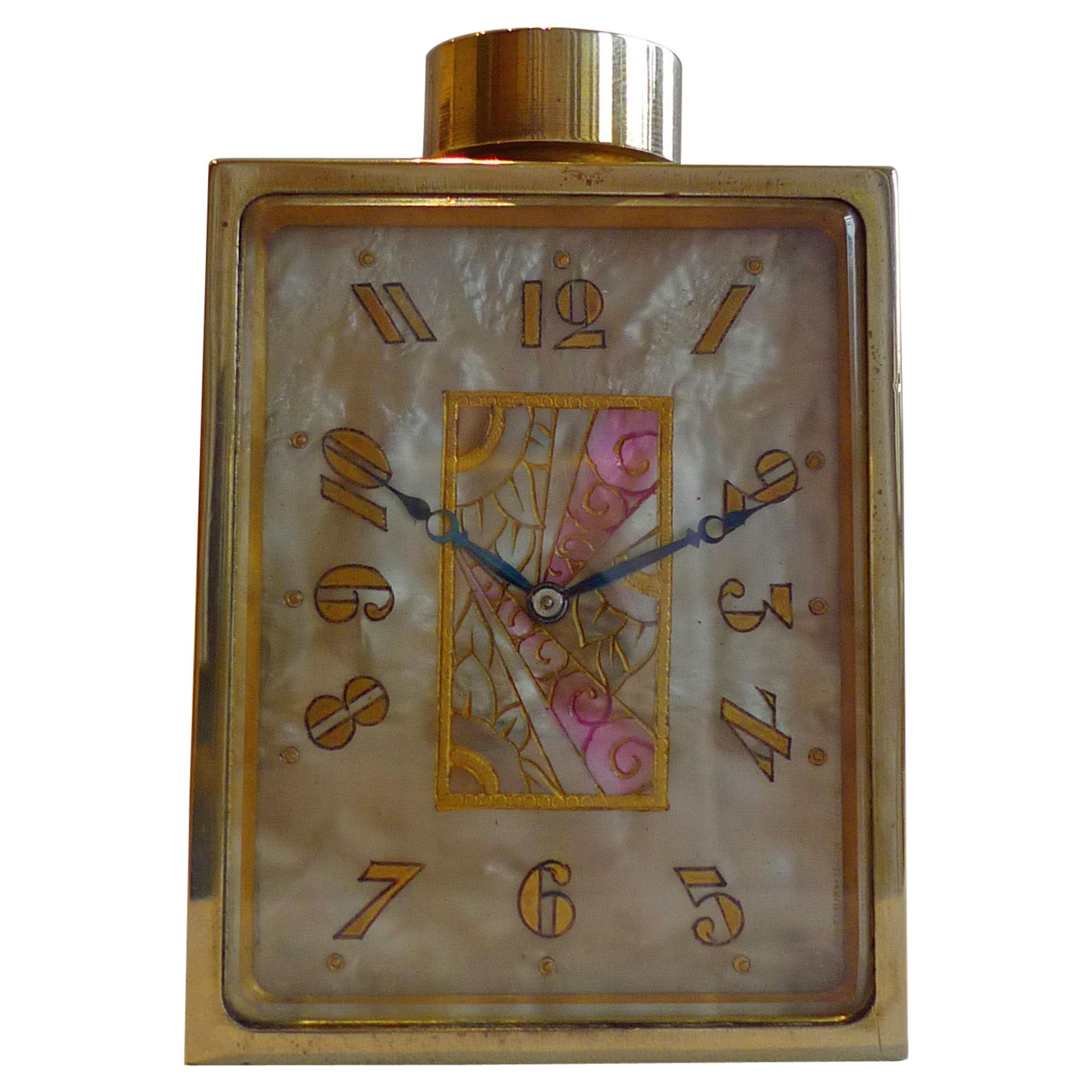 Art Deco Ormolu and Onyx Boudoire Clock in the Shape of a Perfume Bottle For Sale