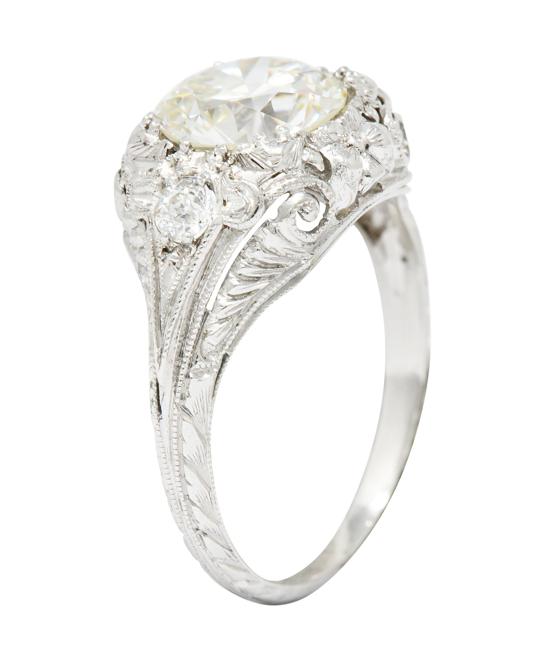 Art Deco Ornate 2.09 Carat Diamond Platinum Floral Engagement Ring 4