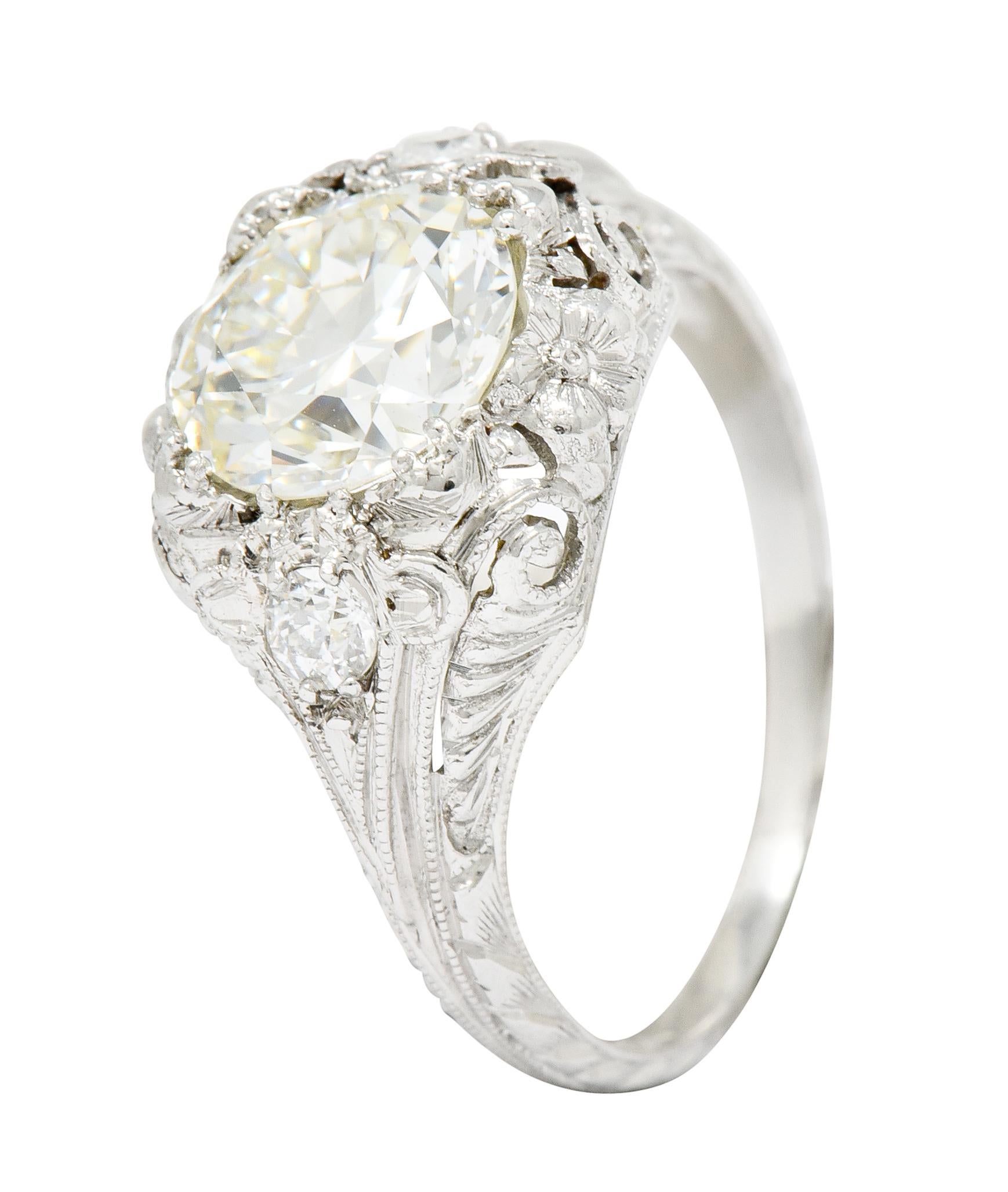 Art Deco Ornate 2.09 Carat Diamond Platinum Floral Engagement Ring 5