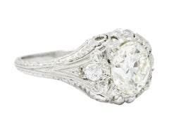 Art Deco Ornate 2.09 Carat Diamond Platinum Floral Engagement Ring