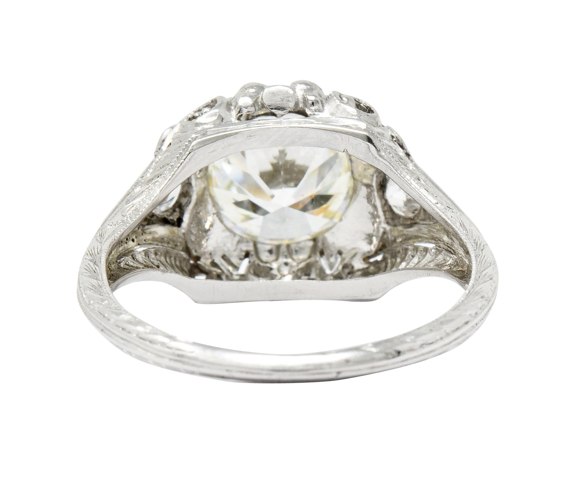Old European Cut Art Deco Ornate 2.09 Carat Diamond Platinum Floral Engagement Ring
