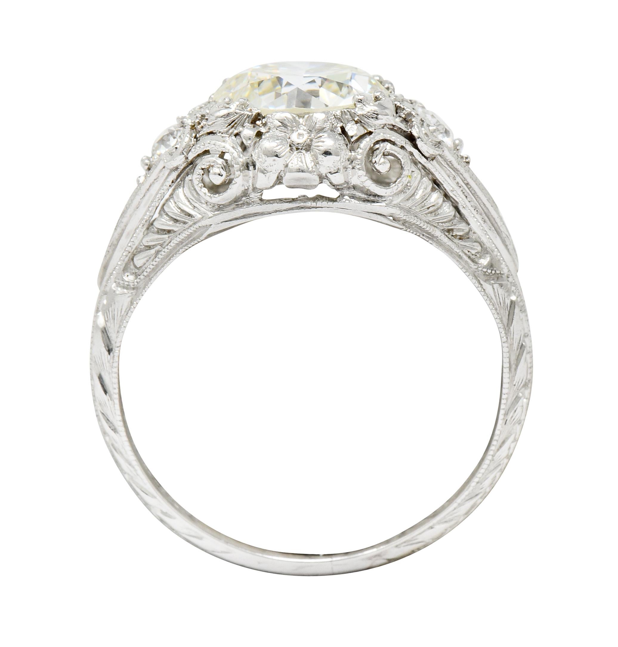 Art Deco Ornate 2.09 Carat Diamond Platinum Floral Engagement Ring 2