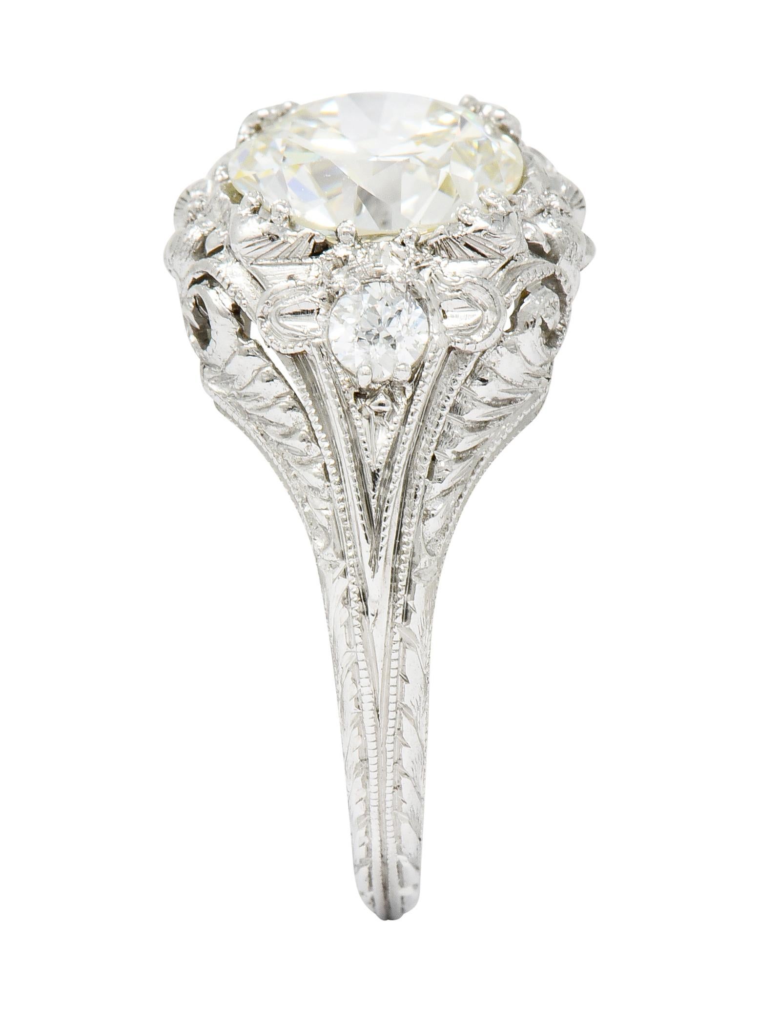 Art Deco Ornate 2.09 Carat Diamond Platinum Floral Engagement Ring 3