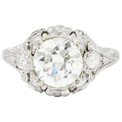 Antique Art Deco Ornate 2.09 Carat Diamond Platinum Floral Engagement Ring