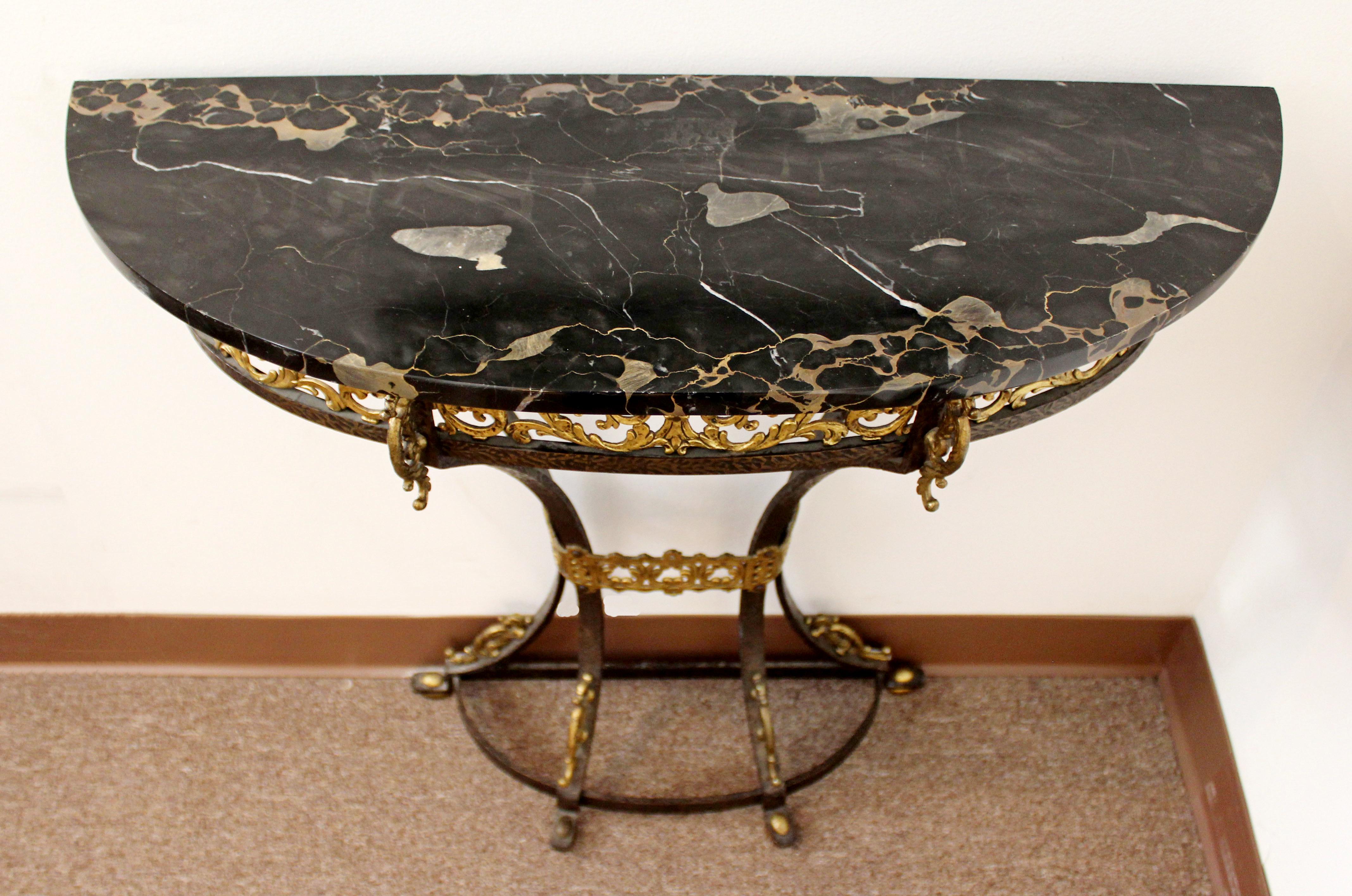 Early 20th Century Art Deco Oscar Bach Mirror Marble Wrought Iron Console Table, 1920s