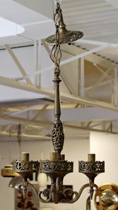 Art Deco Oscar Bach Segar Bronze Pendant Hanging Light Fixture Chandelier 1920s