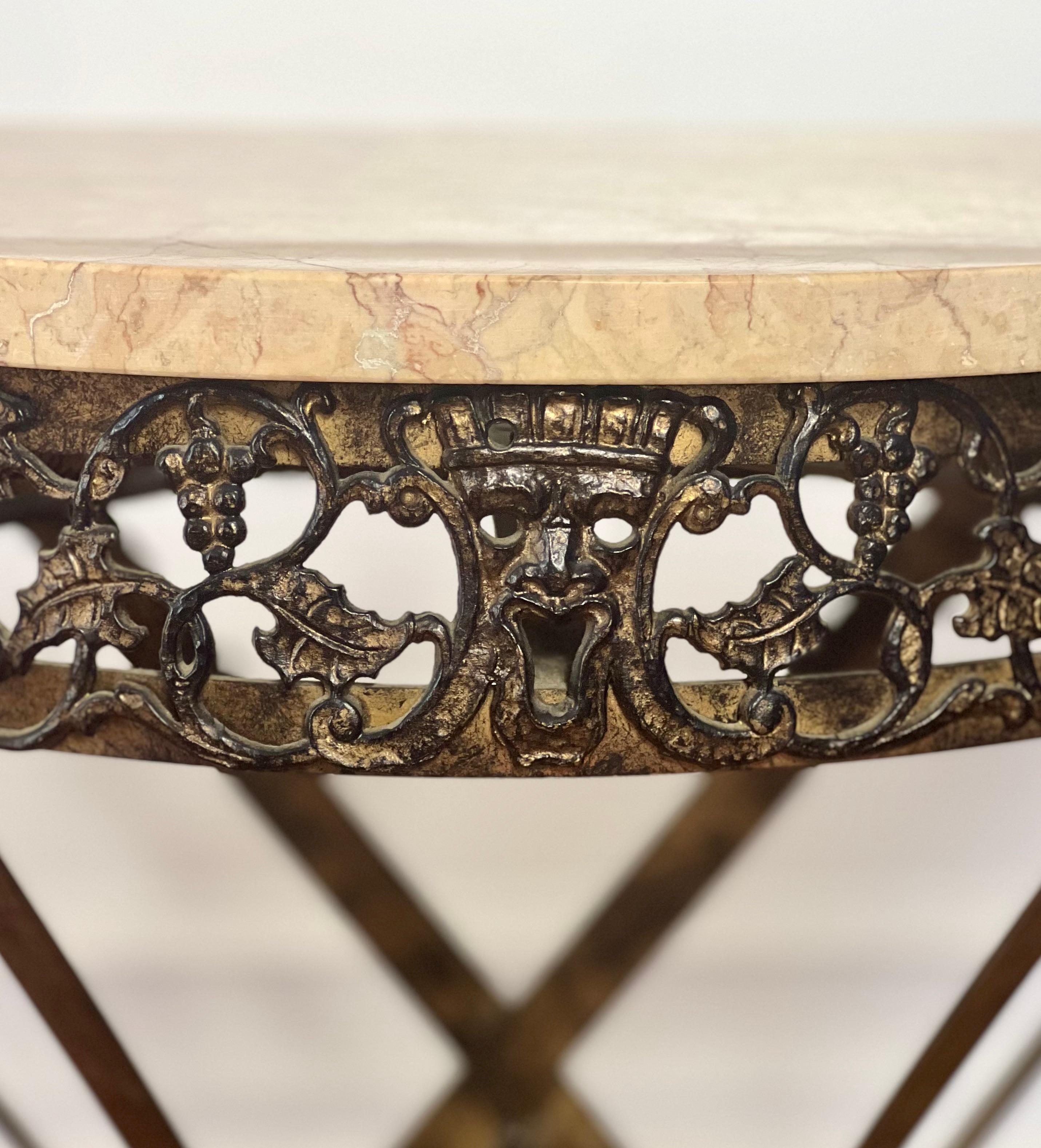 Art Deco Oscar Bach Style Iron and Marble Top Demi-lune Side or Console Table 5