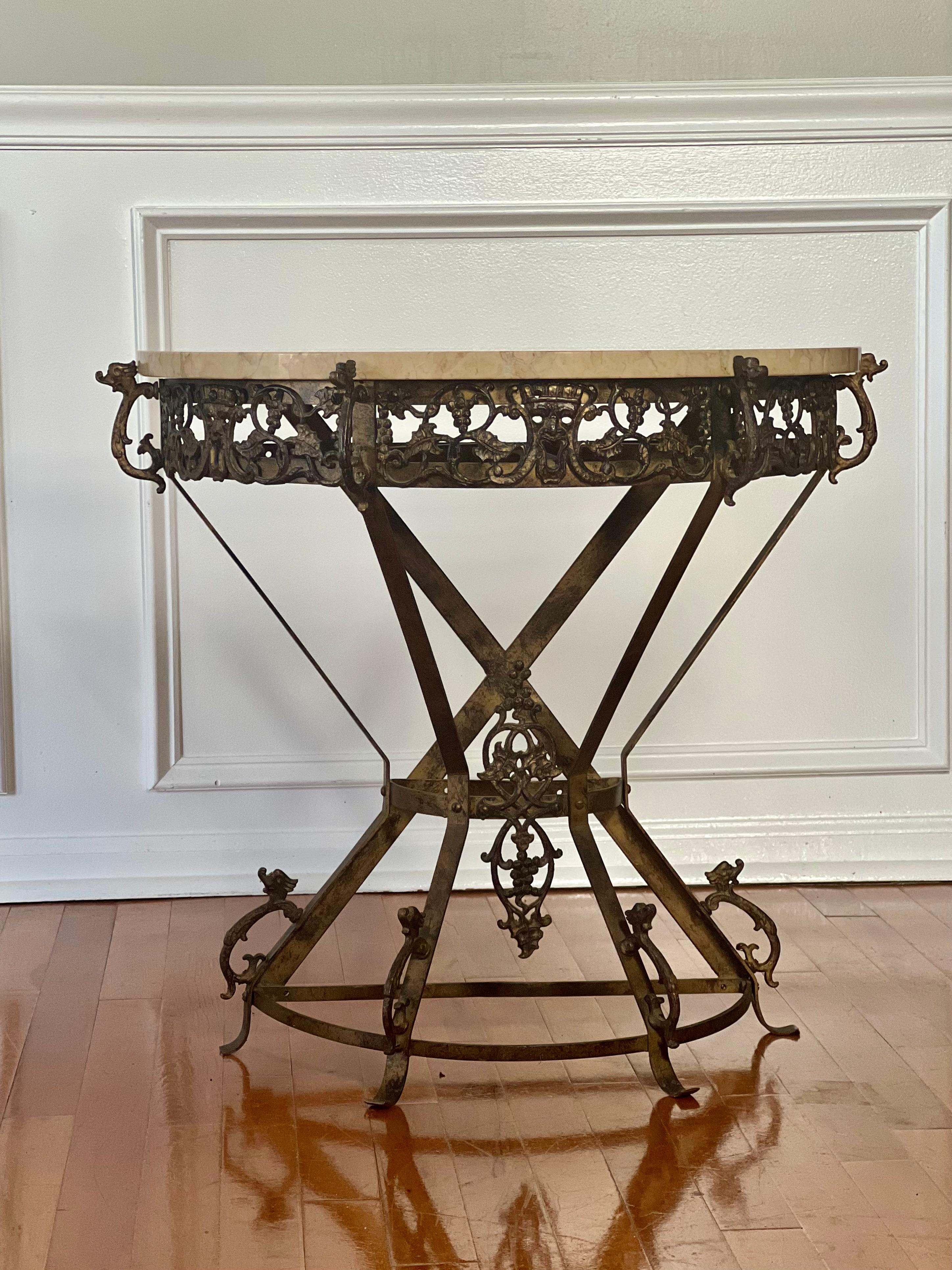 Art Deco Oscar Bach Style Iron and Marble Top Demi-lune Side or Console Table 10
