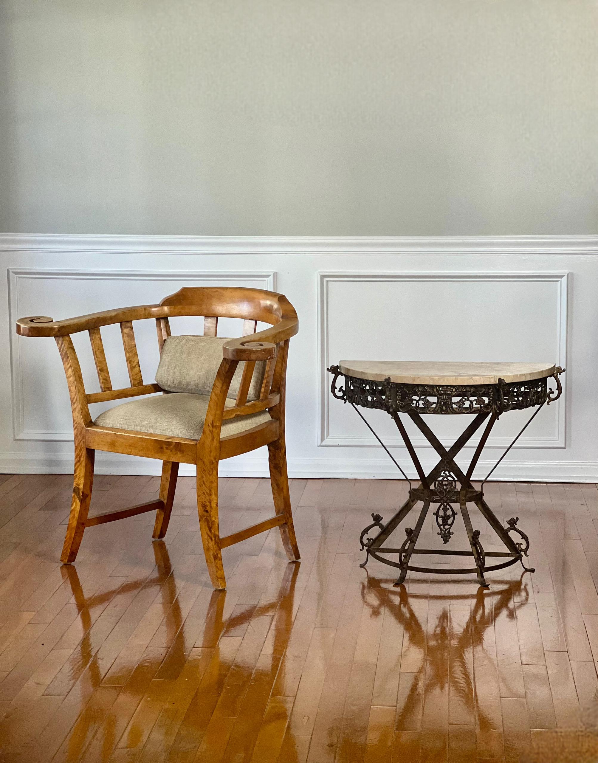Art Deco Oscar Bach Style Iron and Marble Top Demi-lune Side or Console Table 11