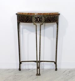 Art Deco Oscar Bach Style Verona Marble on Iron Demilune Hall Console Table